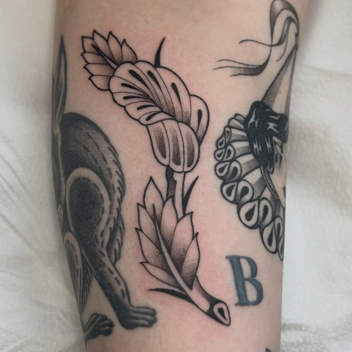 Tattoo by @fleabagtattoos — dotwork, black_and_grey
