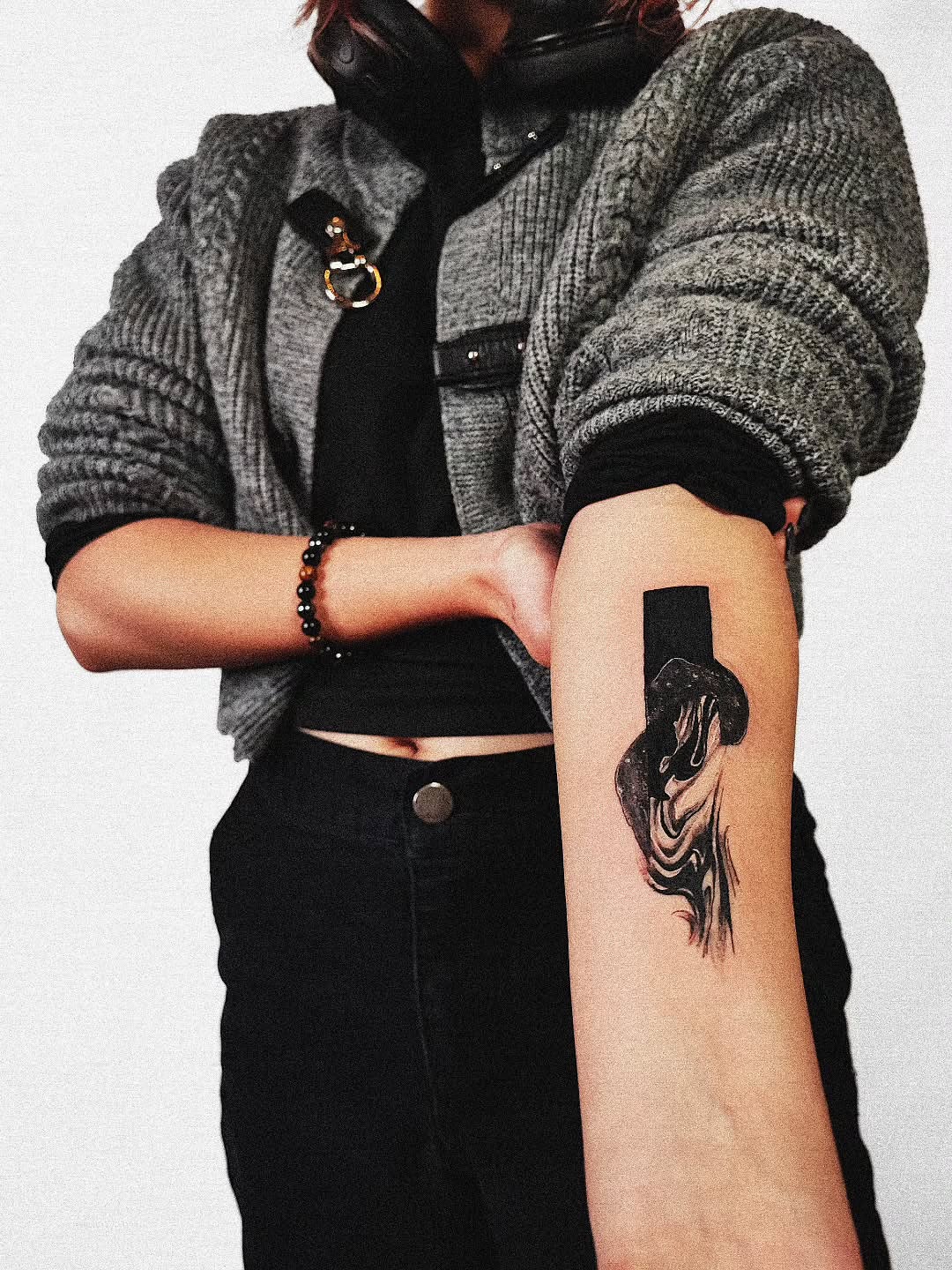Abstract flame black and grey tattoo on the forearm by 𝗔𝗟𝗘𝗫 𝗣𝗥𝗘𝗤𝗨𝗘𝗟 𝗧𝗔𝗧𝗧𝗢𝗢𝗦 𝗖𝗛𝗜𝗖𝗔𝗚𝗢 ™, Chicago, Illinois