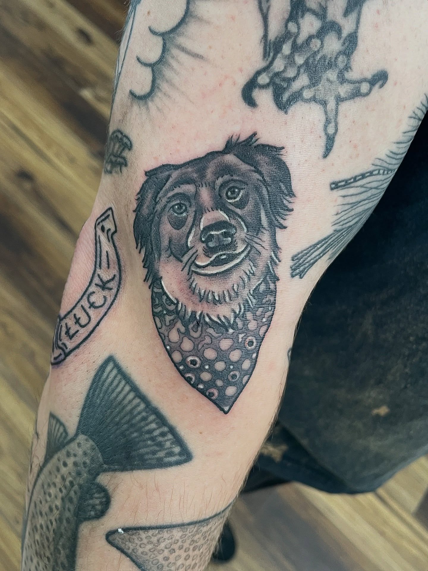 Dog dotwork tattoo on the forearm by πΌπ
ππΎπππππ
