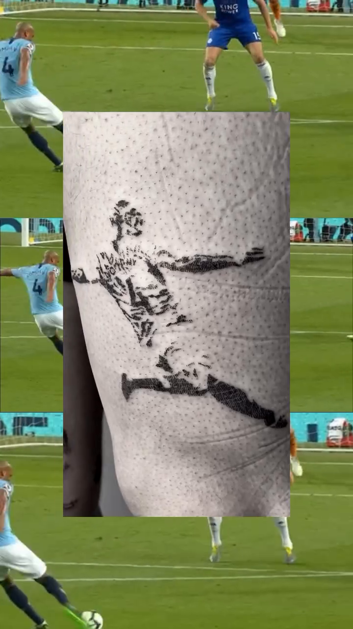 Football player in action tattoo on the leg by Gap⋆head