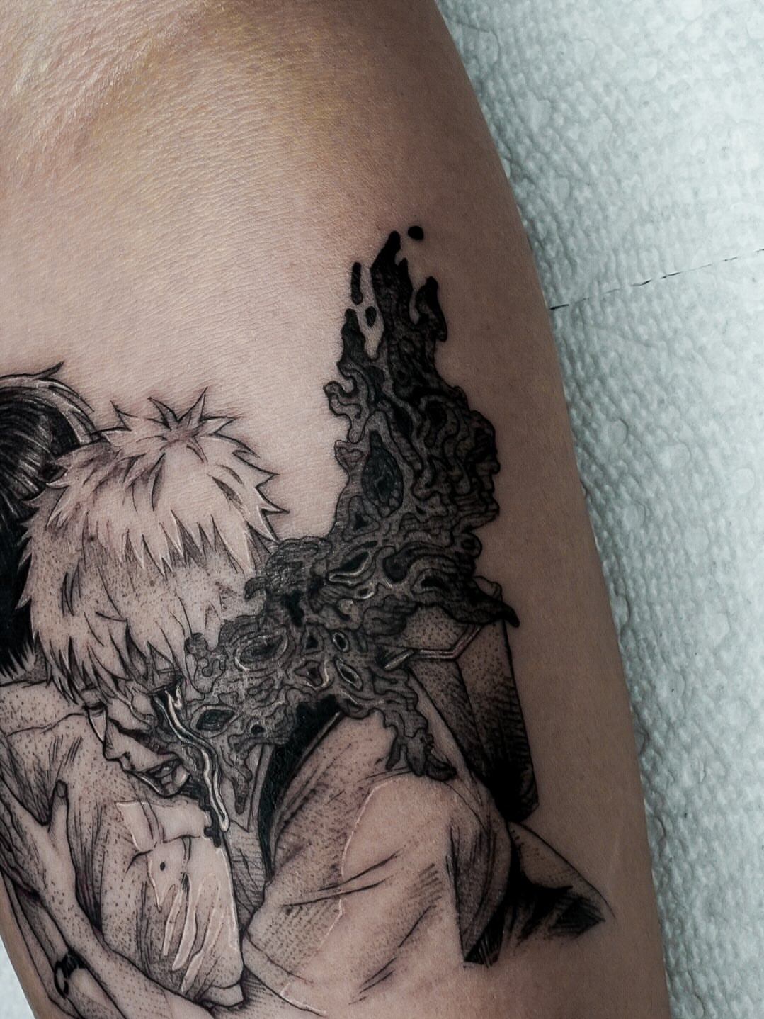 Anime characters anime tattoo on the forearm by Chris Jang