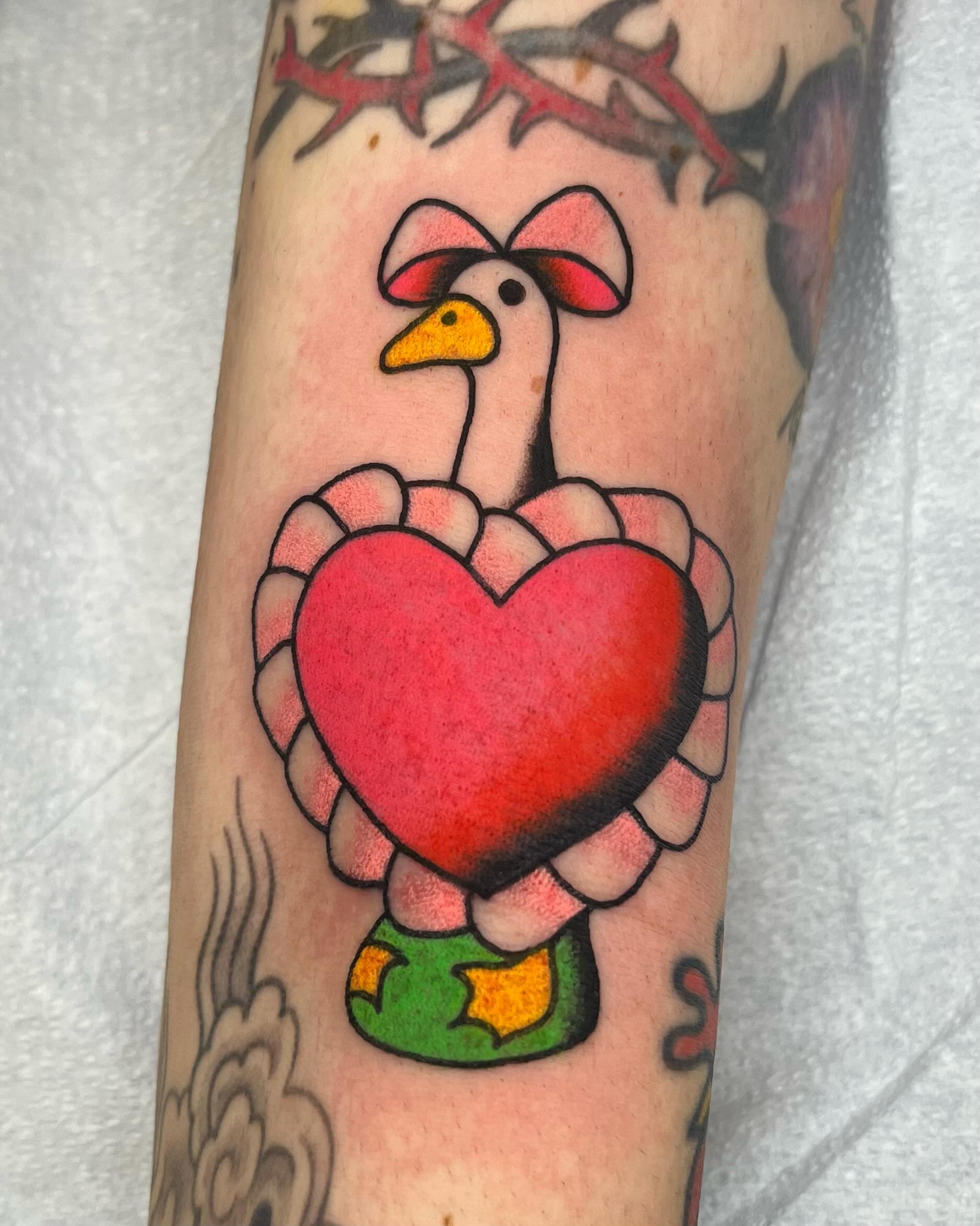 Turkey heart American traditional tattoo on the forearm by Em Adkins
