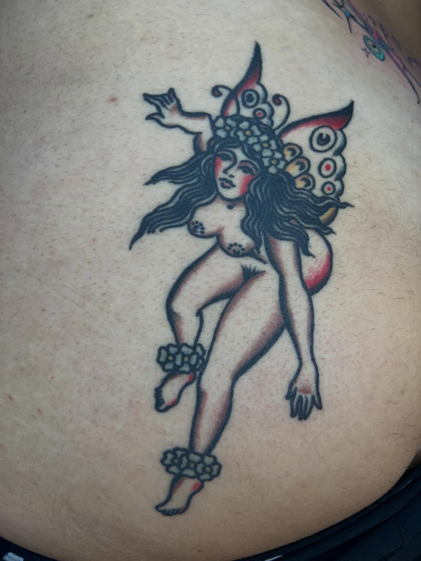 Fairy American traditional tattoo on the torso by Leo 🌞 Pdx Tattoo