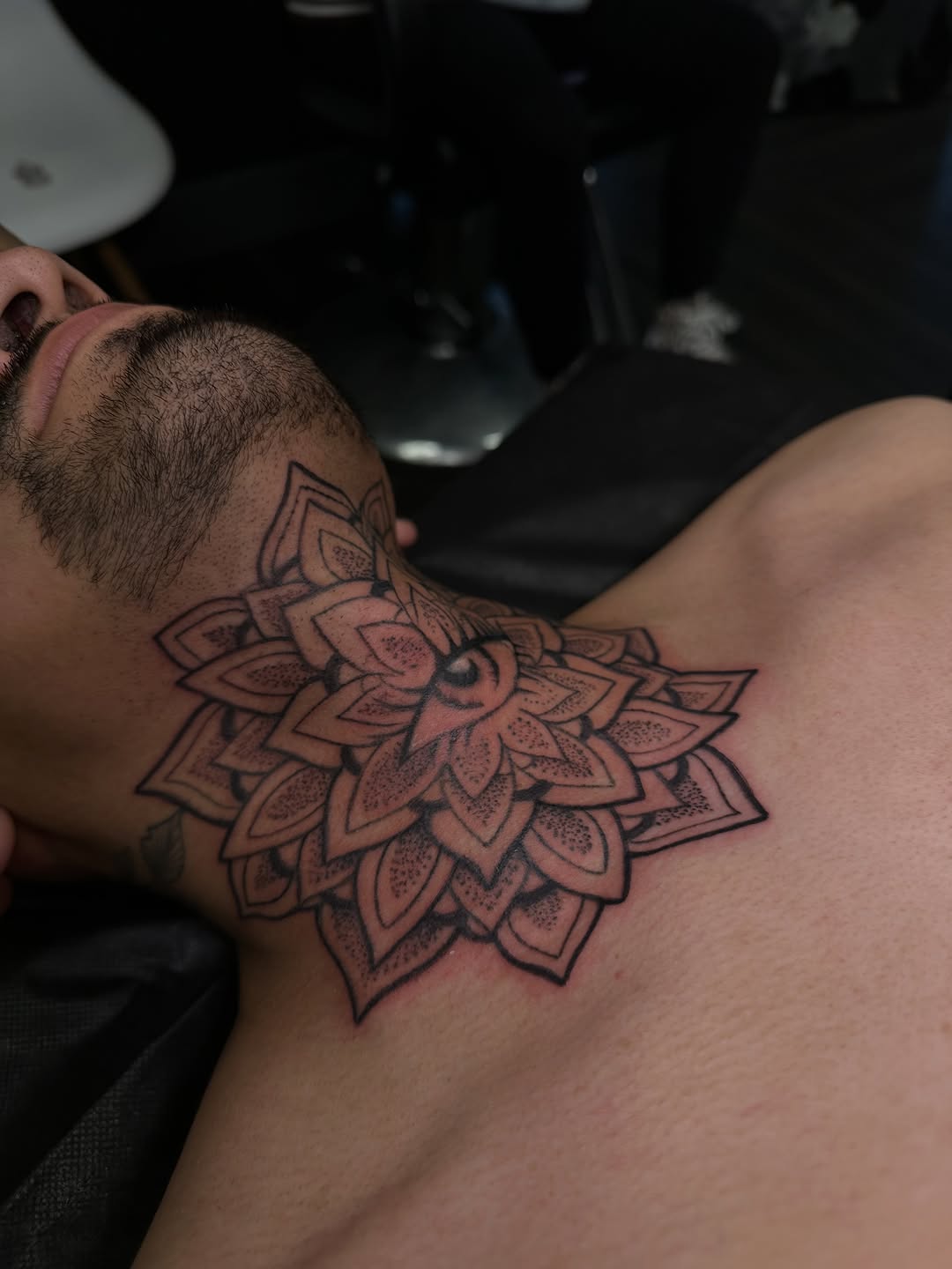 Mandala with eye geometric tattoo on the shoulder by Ciera Farni, Murray, Utah