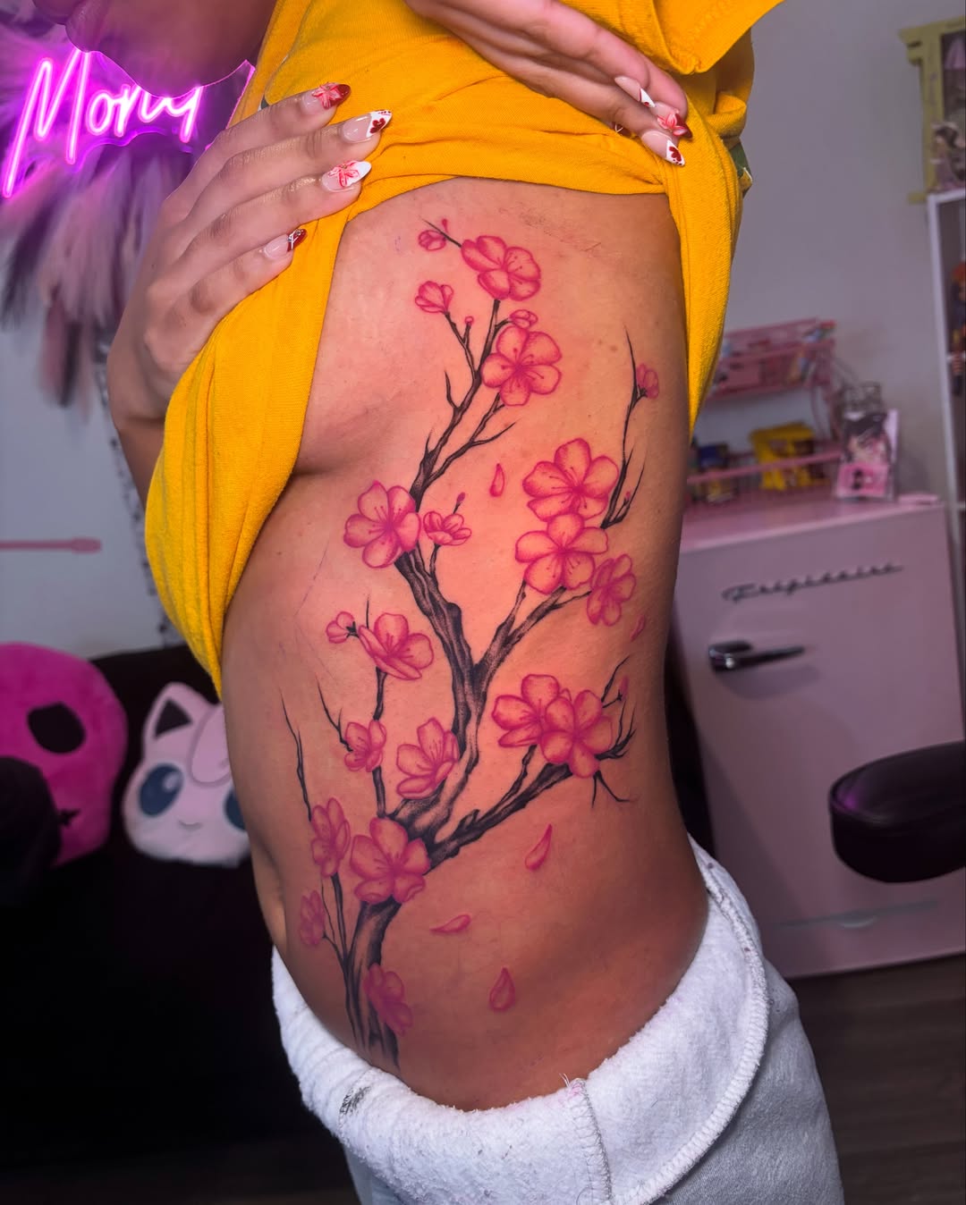 Cherry blossom tree realism tattoo on the thigh by πππππππ ππππππ π¨πππππ