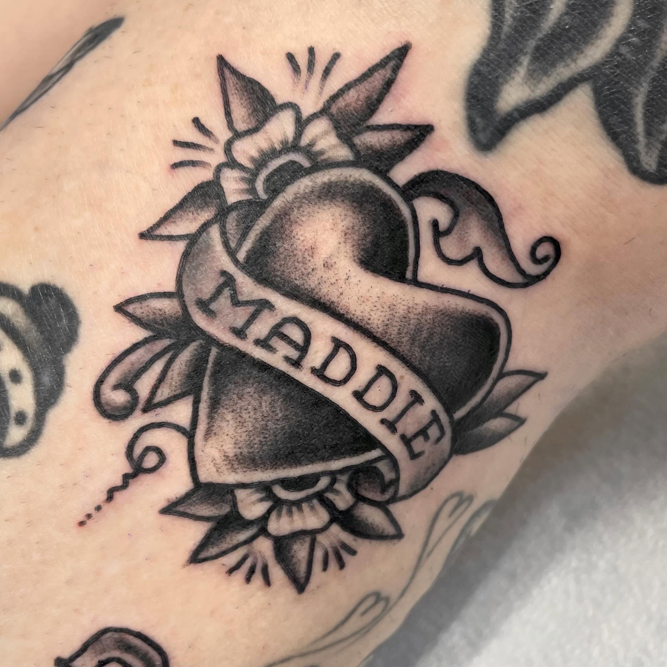 Heart with ribbon American traditional tattoo on the forearm by 𝐒𝐚𝐦𝐬𝐨𝐧𝐋𝐚𝐳𝐚𝐫𝐭𝐞