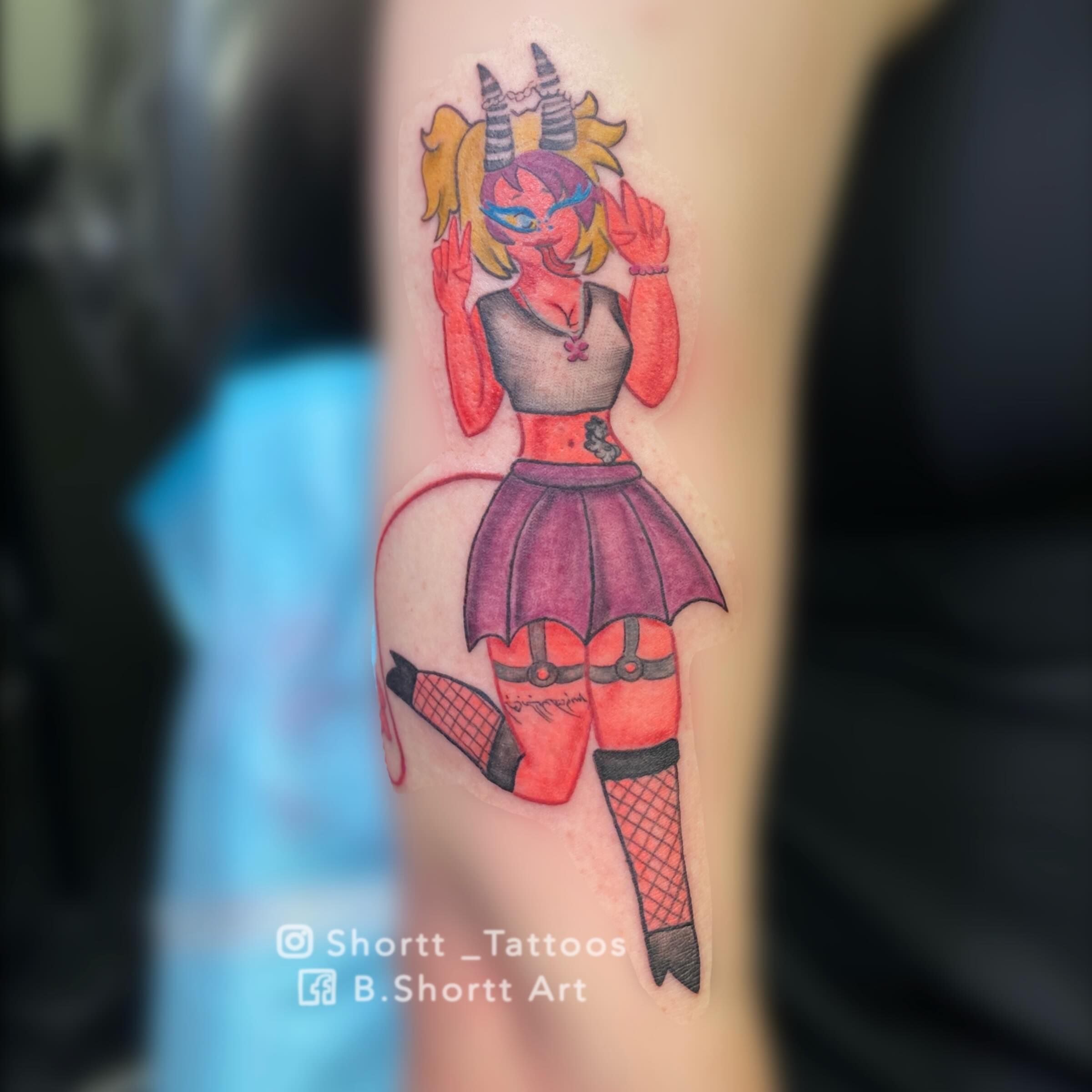 Anime character anime tattoo on the forearm by Brie Marie