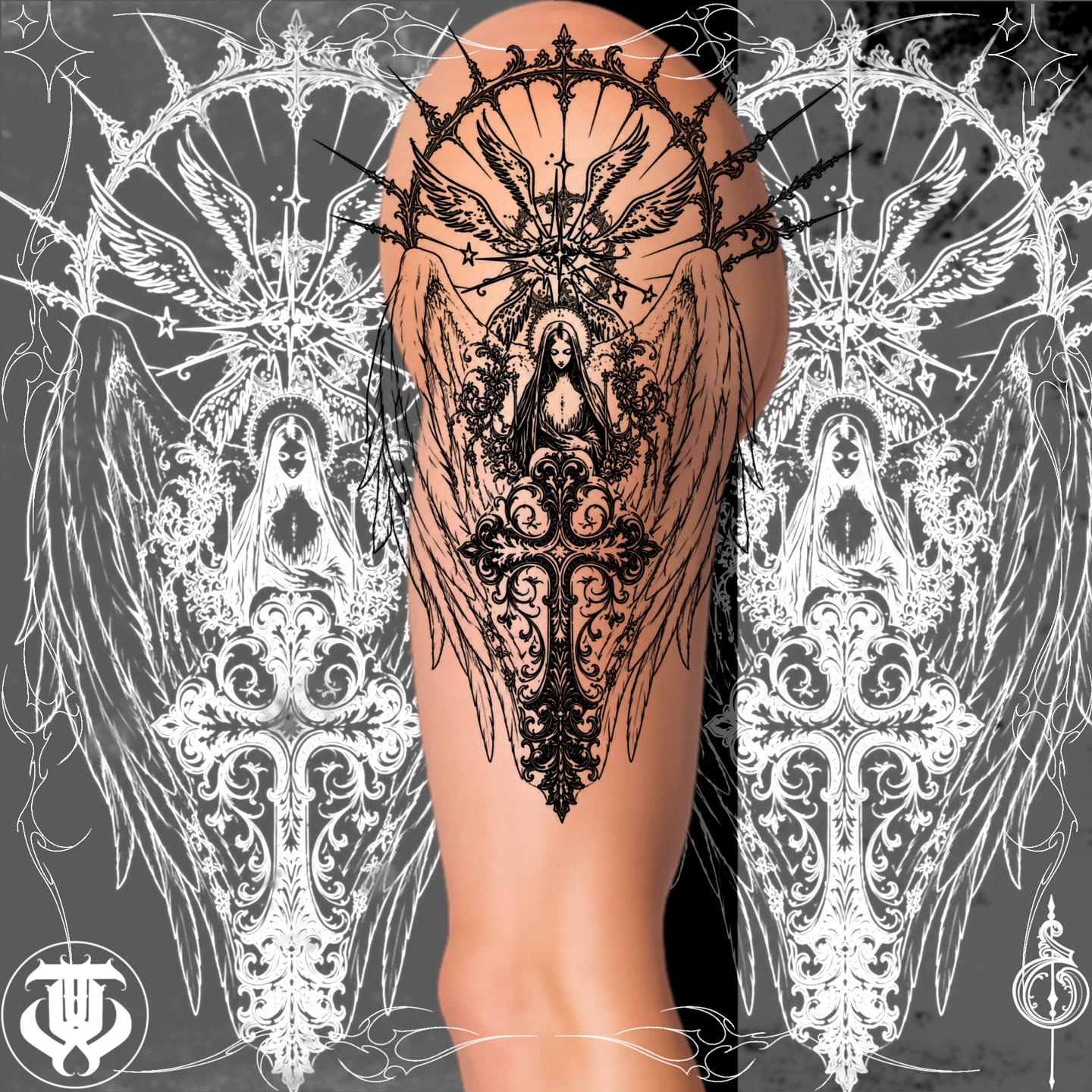 Tattoo by @indigoicarus999 — black_and_grey, geometric