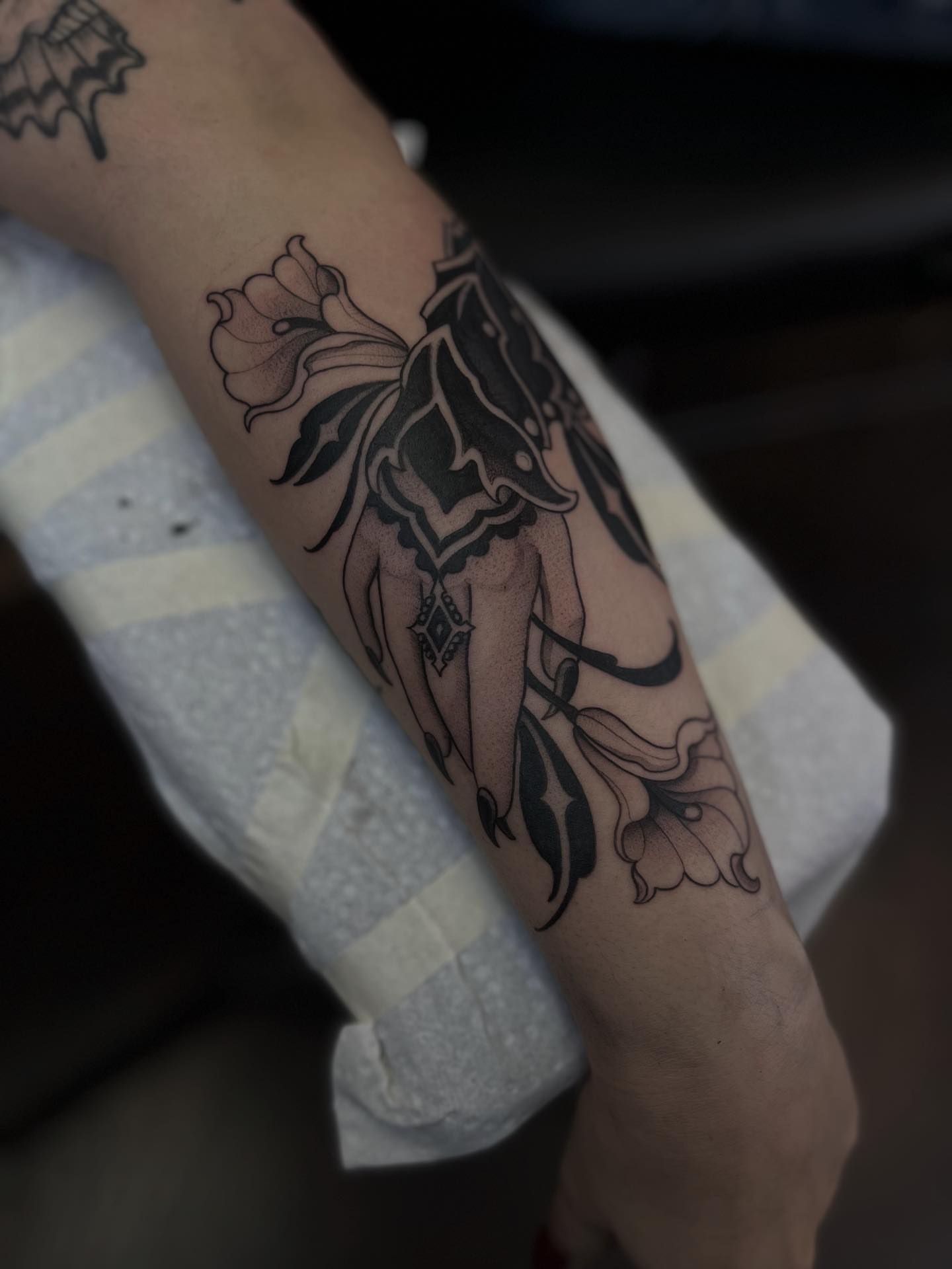 Floral arrangement black and grey tattoo on the forearm by ✣ Liz Karn ✣