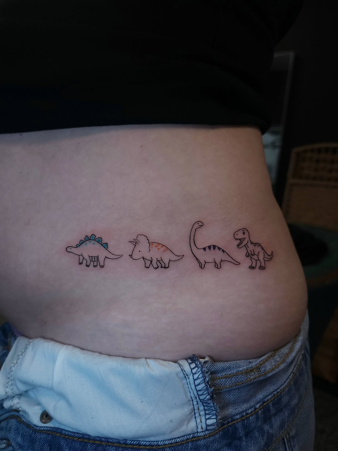 Dinosaur quartet dotwork tattoo on the ribs by xavia