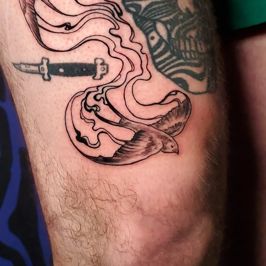 Tattoo by @crookedwil — black_and_grey