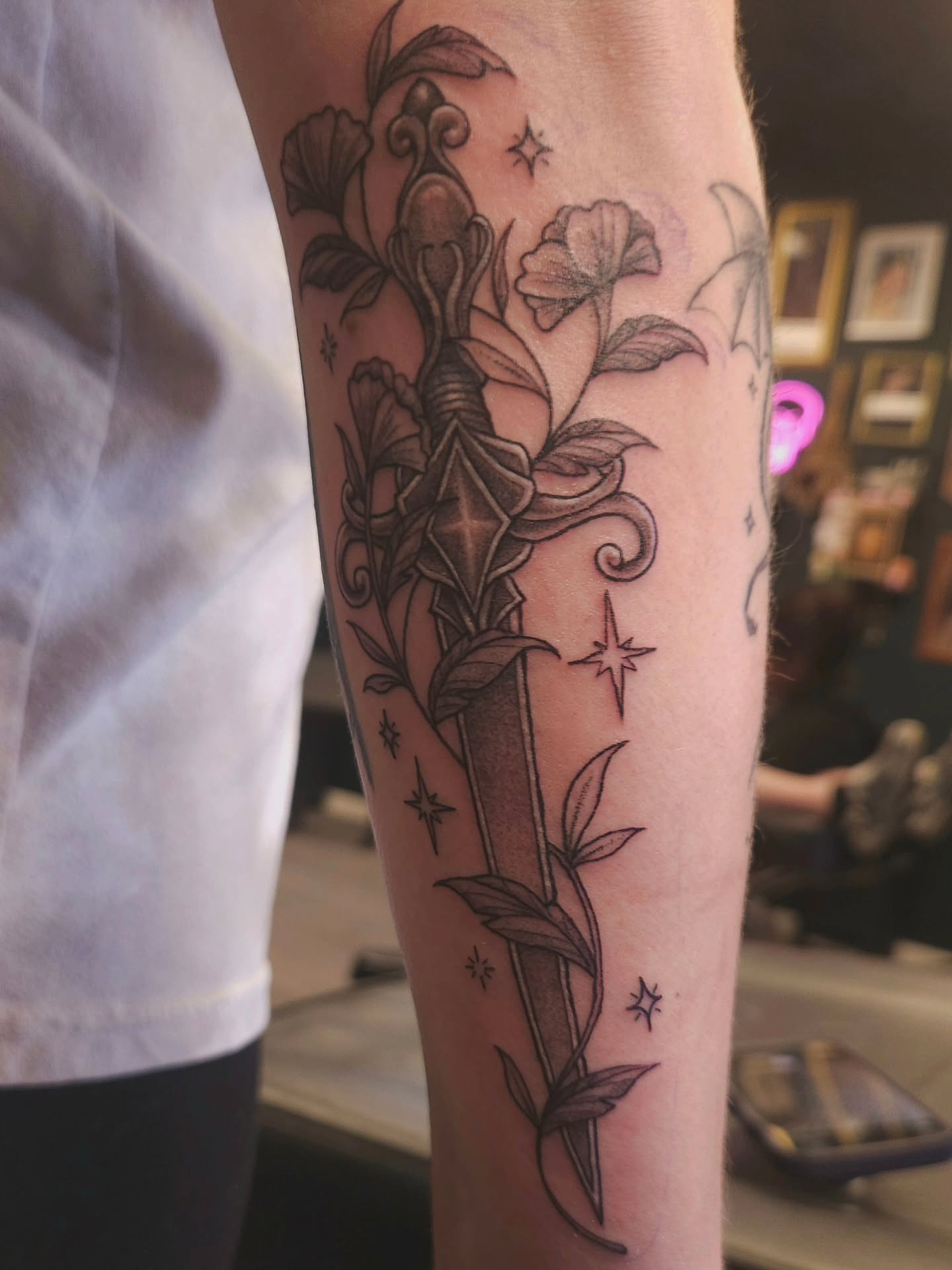 Sword and flowers ornamental tattoo on the forearm by πΎπππππ πΎπππππ
