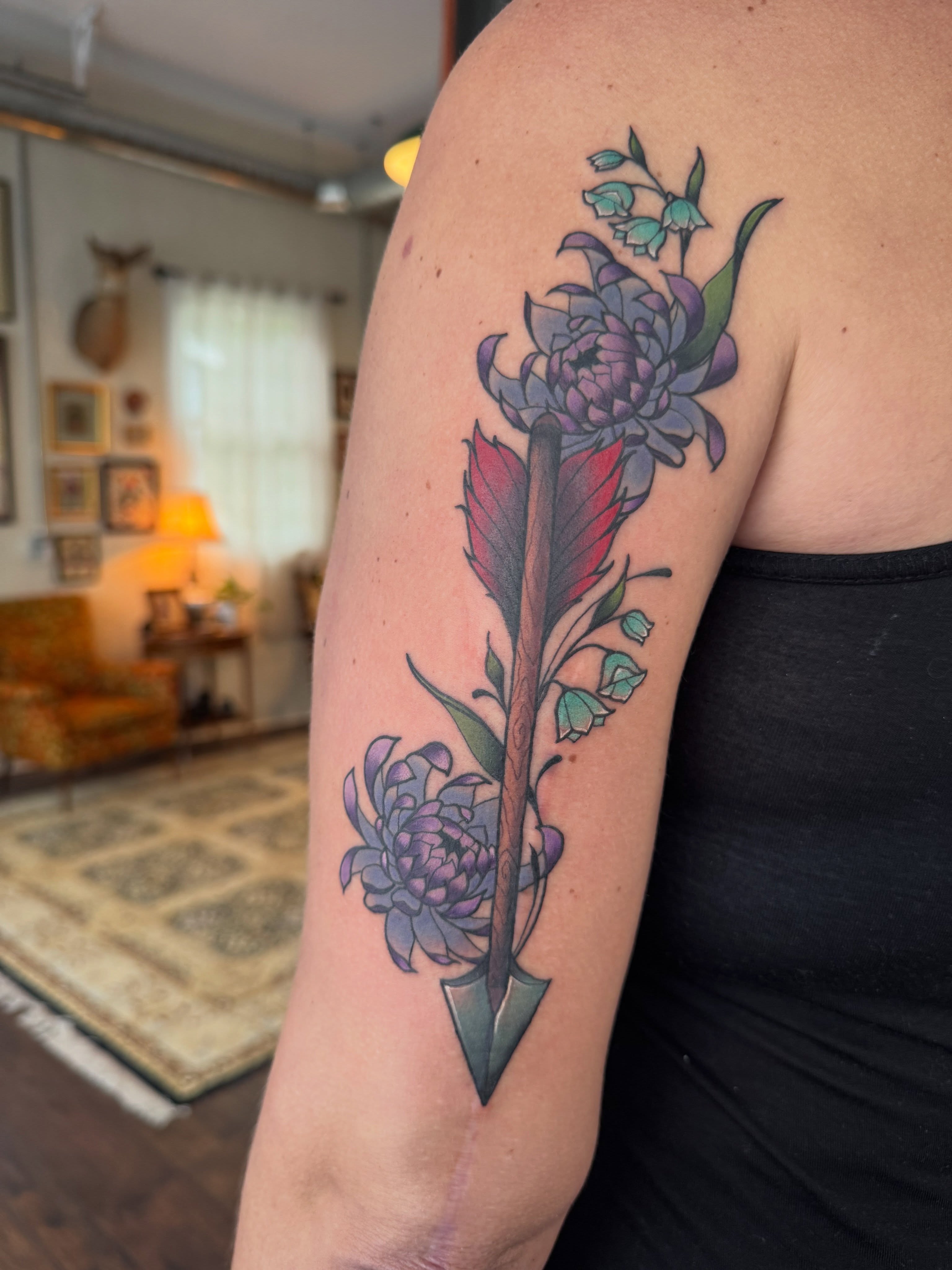 Flower and shovel new school tattoo on the forearm by Alisa (Li) Affatato ๐ผ
