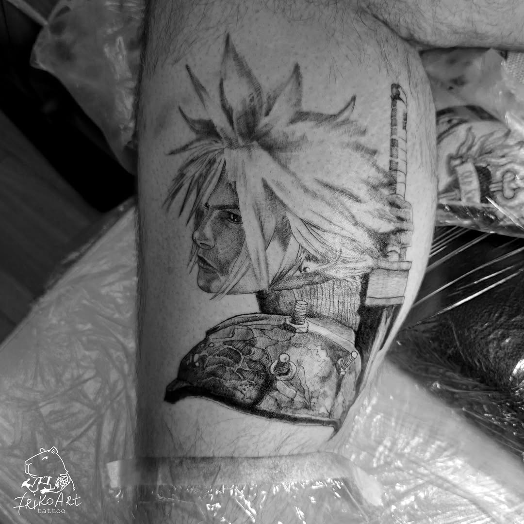 Cloud Strife from Final Fantasy VII tattoo on the forearm by Irina