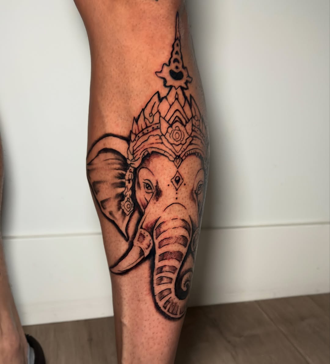 Elephant black and grey tattoo on the forearm by David Yancy III