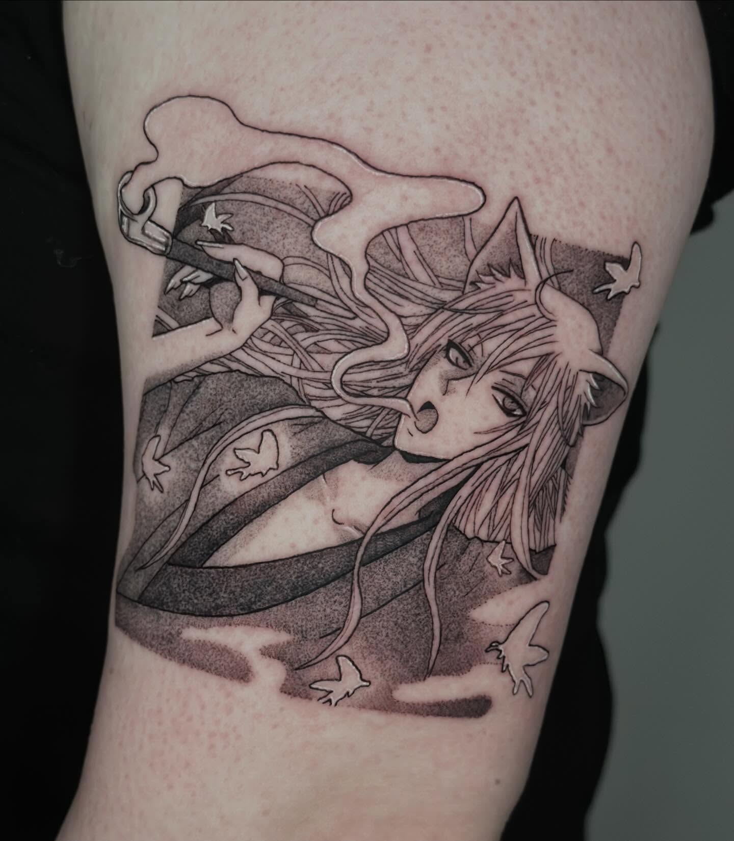 Tattoo by @kkimnida — anime, dotwork