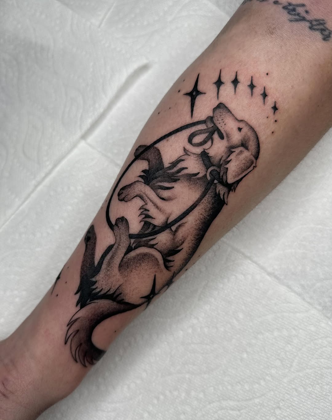 Tattoo by @fatalkatietattoo — black_and_grey, dotwork