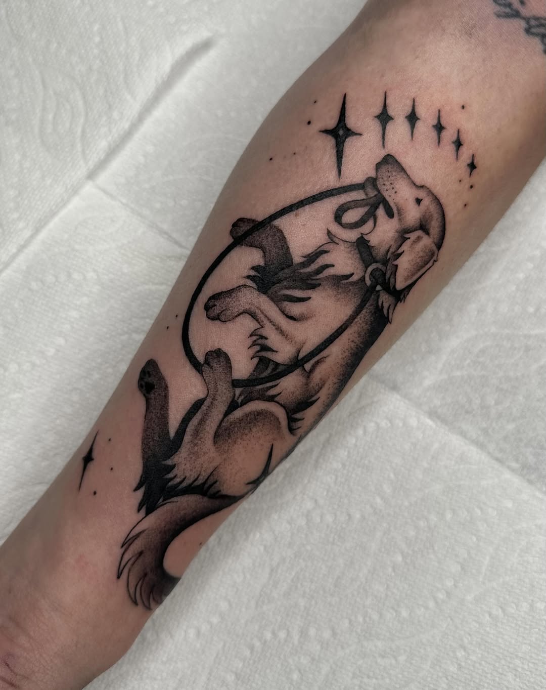Tattoo by @fatalkatietattoo — black_and_grey, dotwork