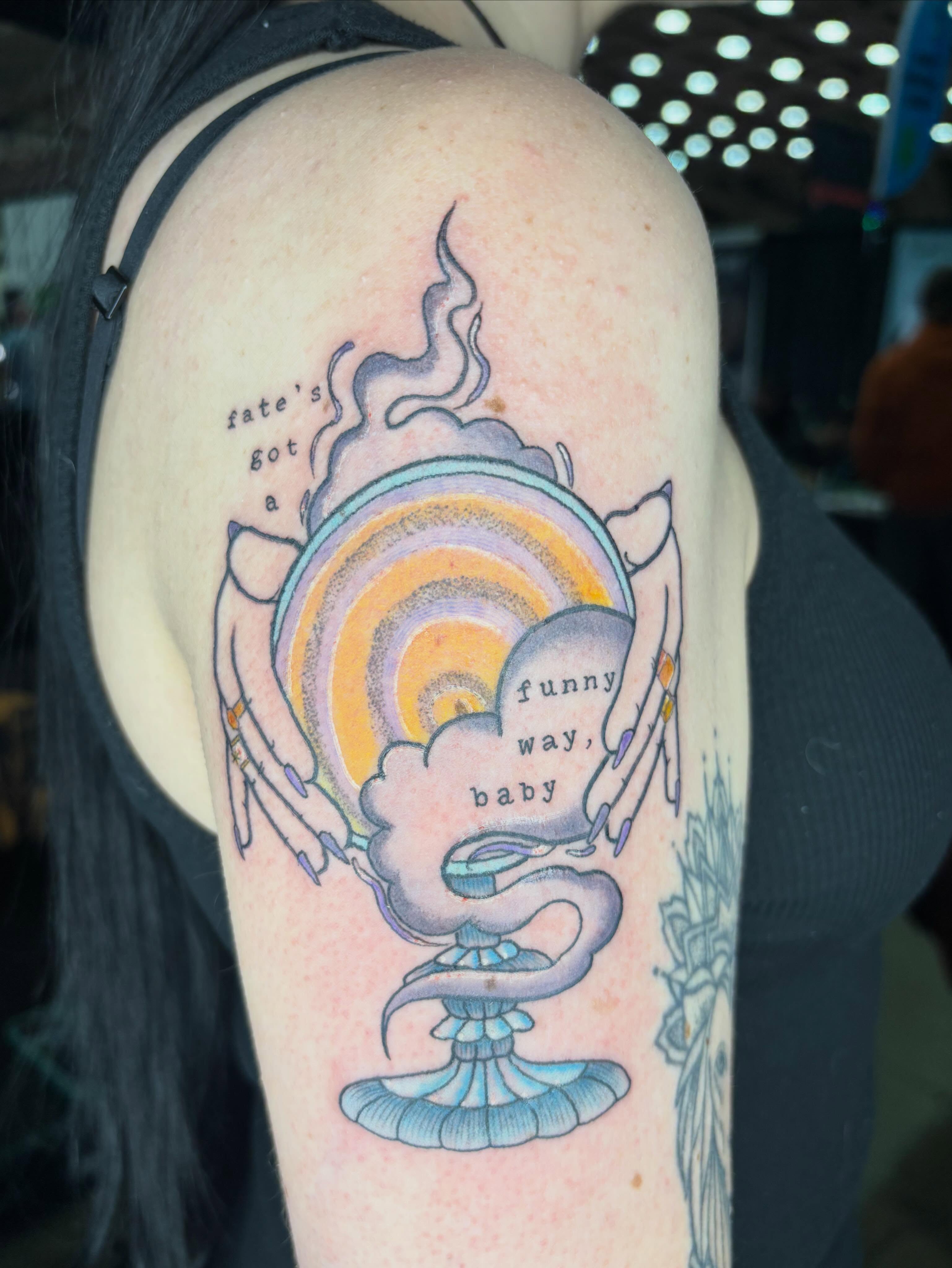 Tattoo by @manicpixietattoos — dotwork, surrealism