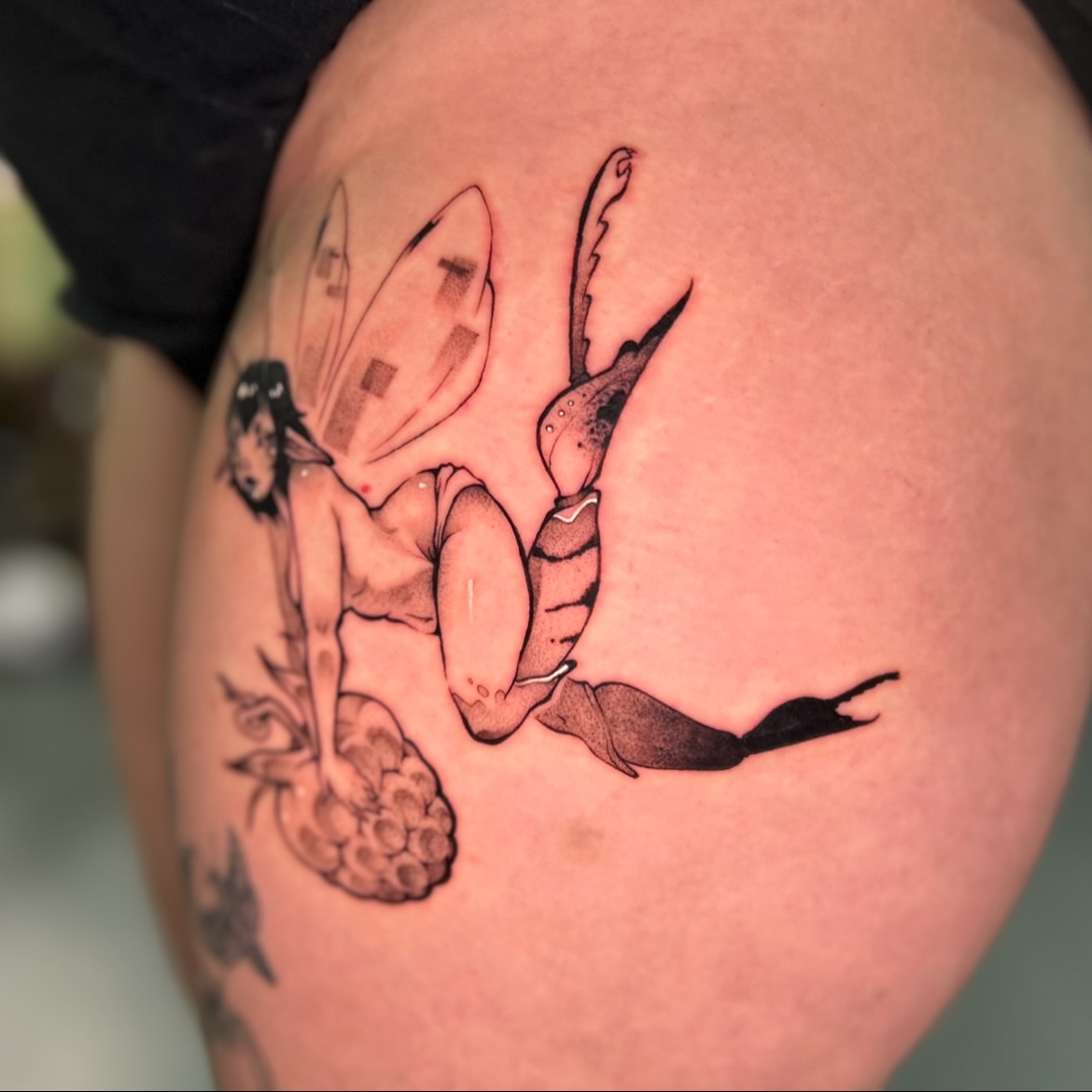 Tattoo by @crownandcrowtattoo — black_and_grey
