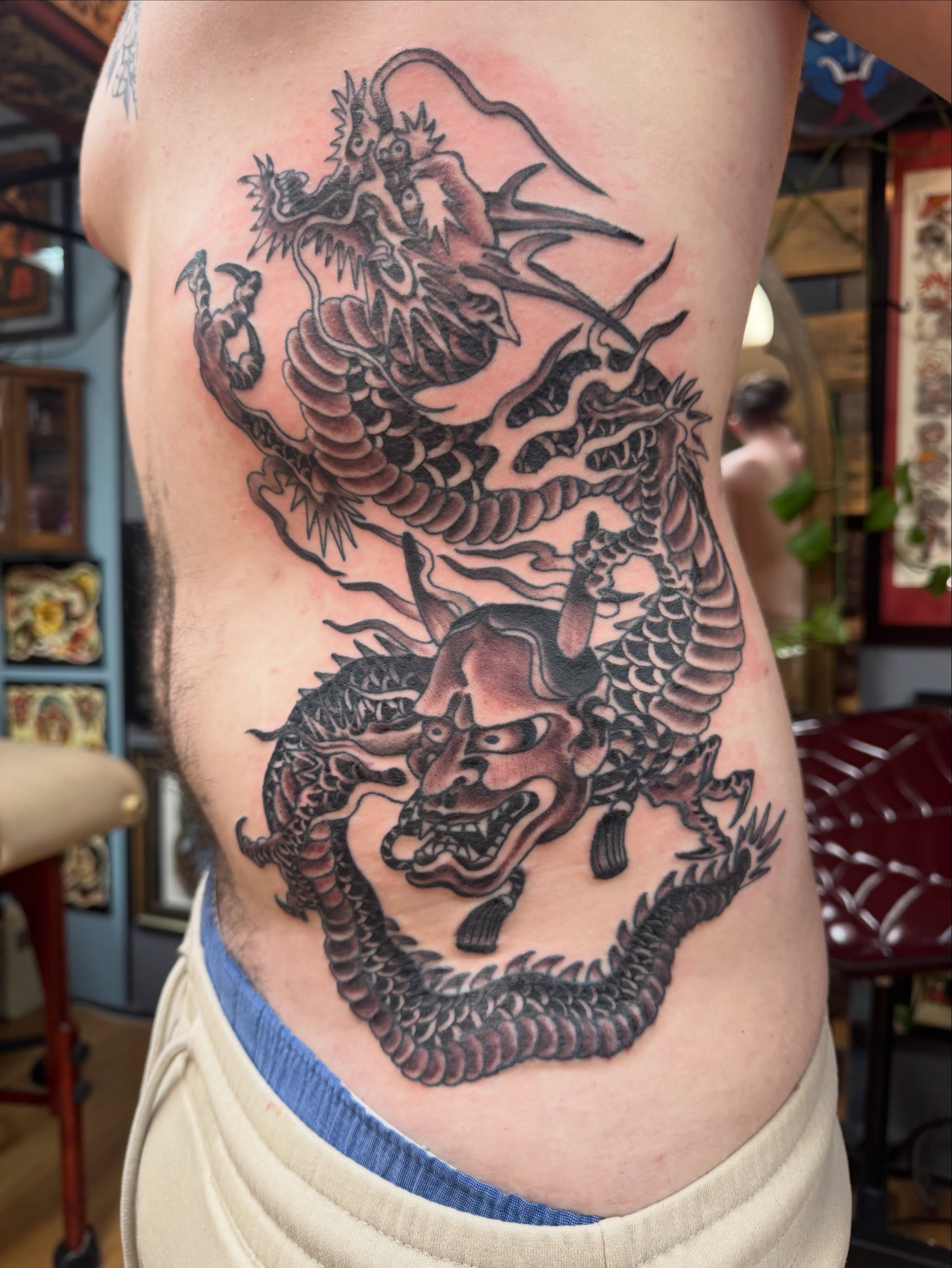 Dragon japanese irezumi tattoo on the ribs by Brian Hutflies