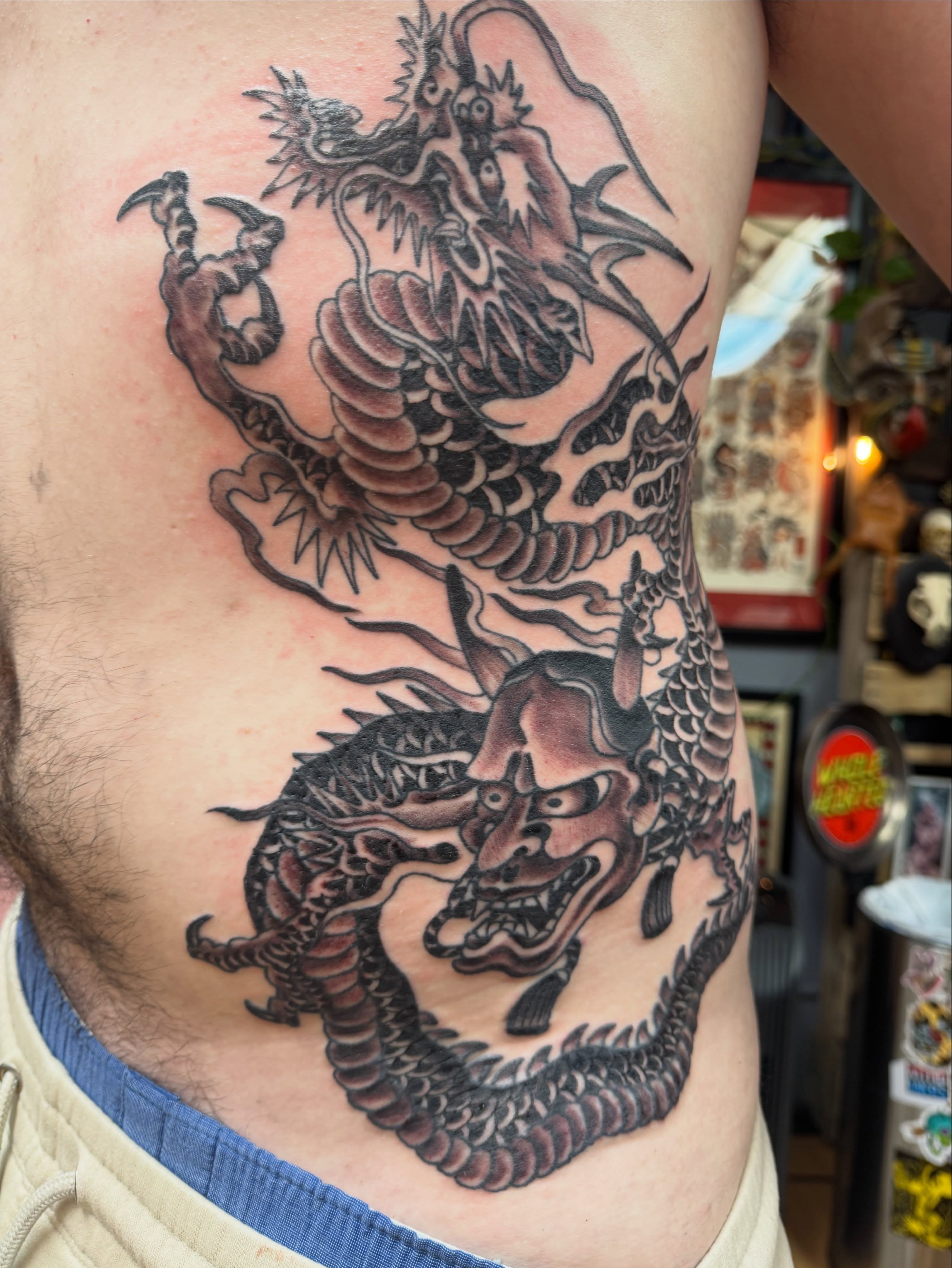 Dragon japanese irezumi tattoo on the ribs by Brian Hutflies