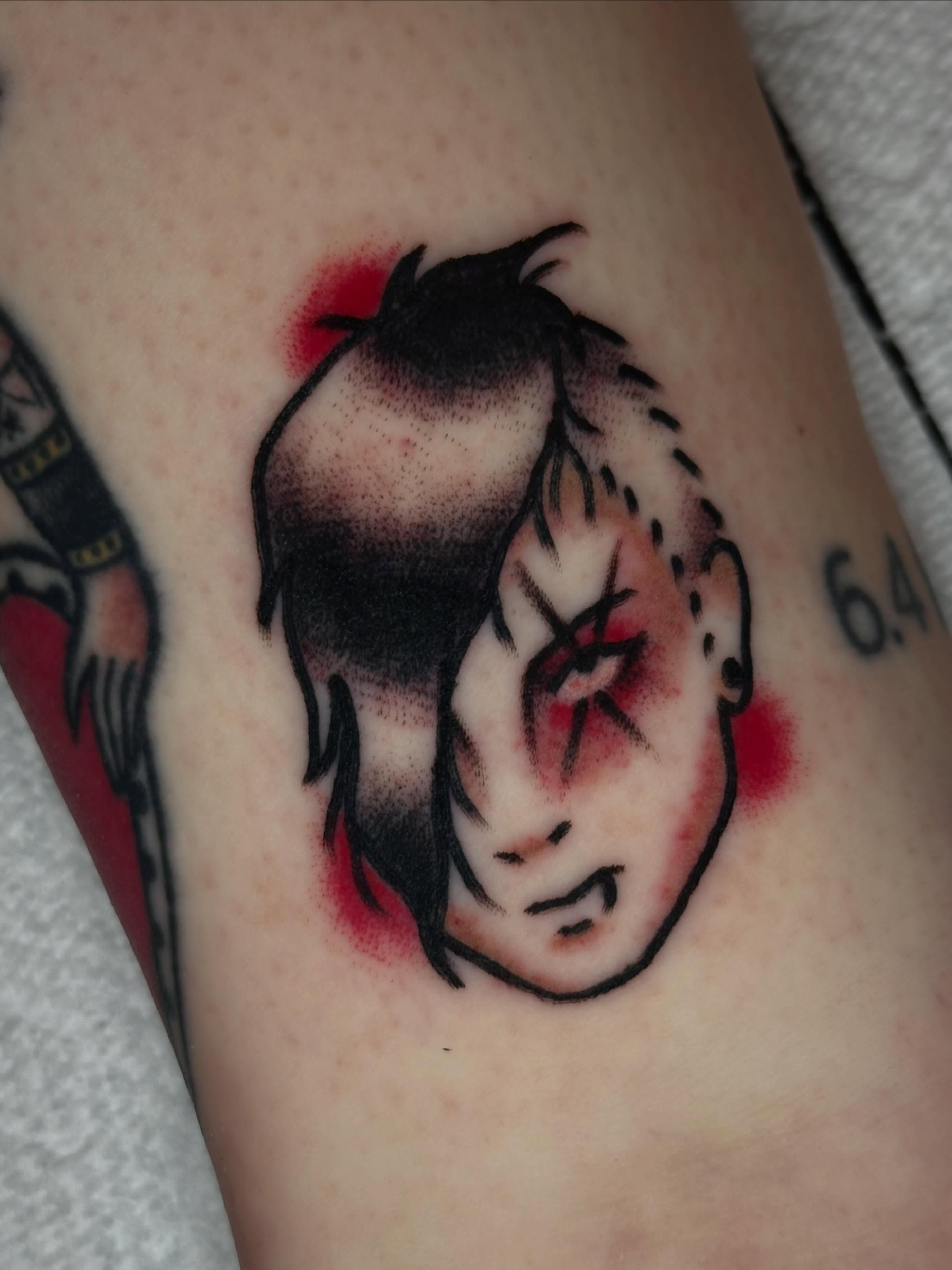 Anime character dotwork tattoo on the forearm by ππππππππ