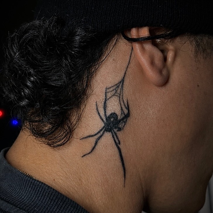 Spider black and grey tattoo on the neck by ππππππ