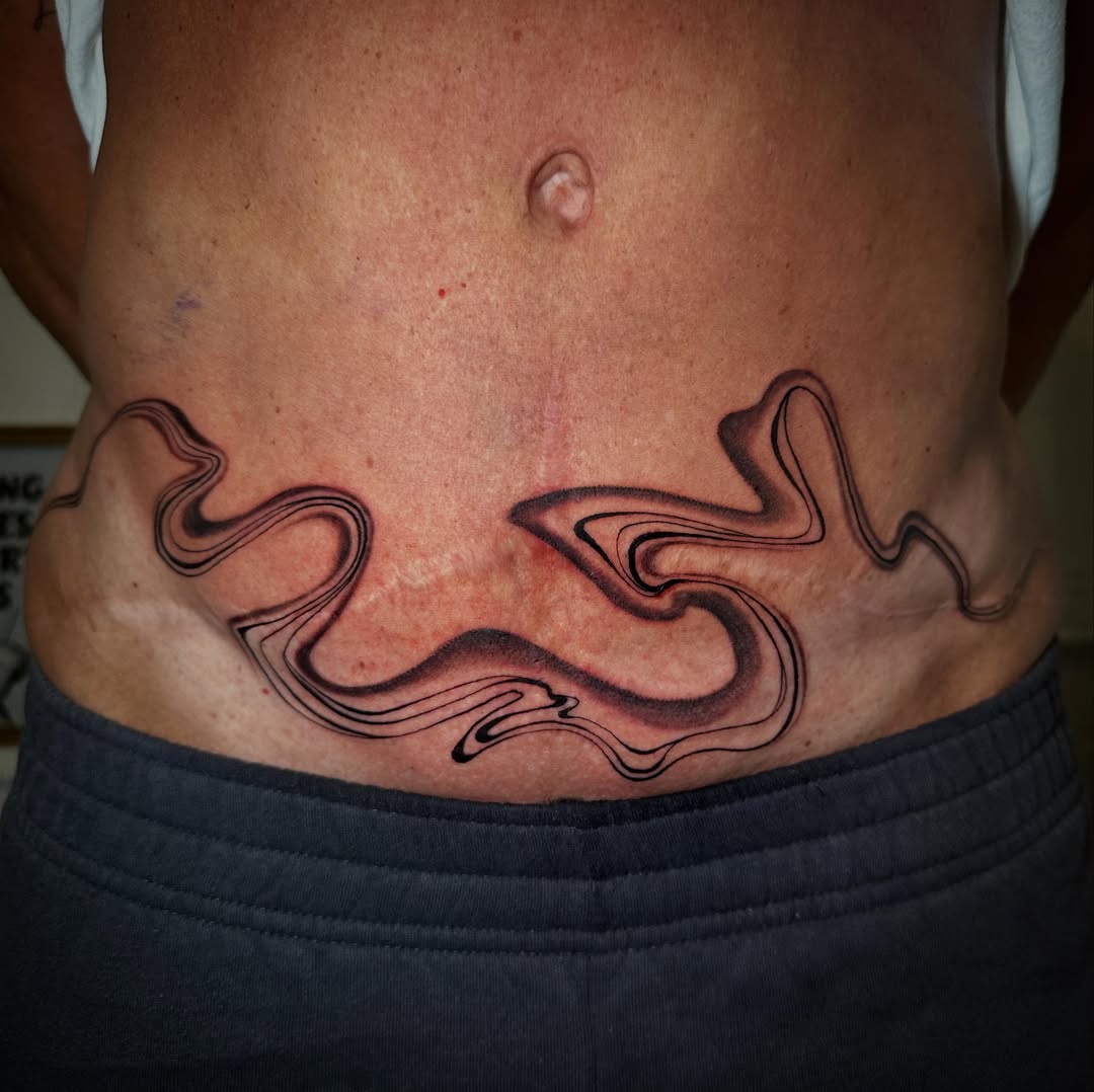 Swirls black and grey tattoo on the torso by 𝕳𝖆𝖓𝖓𝖆𝖍 𝕮𝖆𝖓𝖋𝖎𝖊𝖑𝖉 ✨ Memphis Tattoo Artist, Memphis, Tennessee