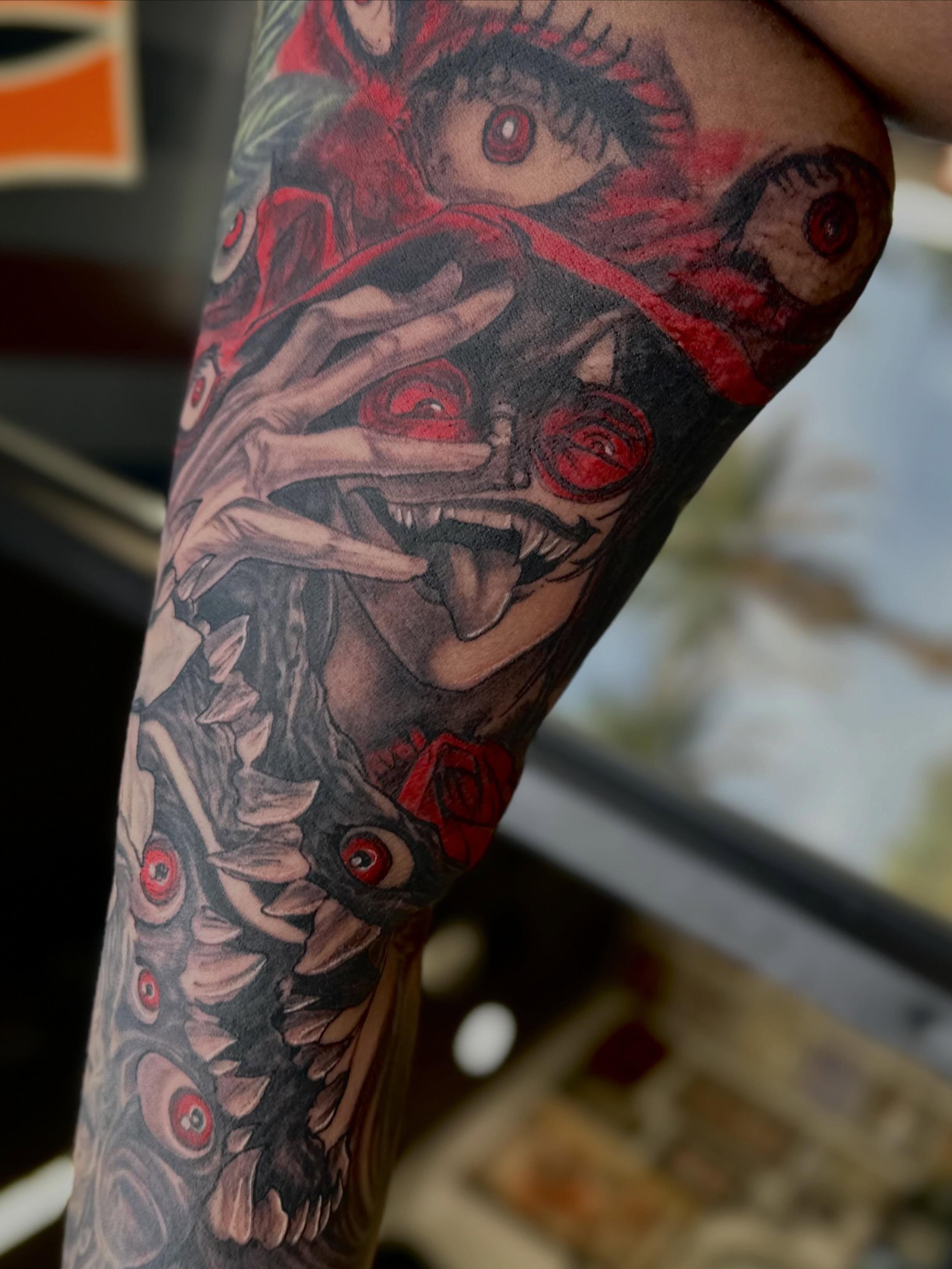 Monster dark realism tattoo on the forearm by Mathilda Quynh