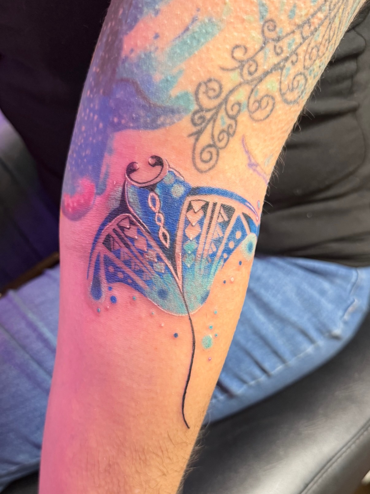 Ray dotwork tattoo on the forearm by Kelsey Lynn▪️Raleigh Tattoo Artist