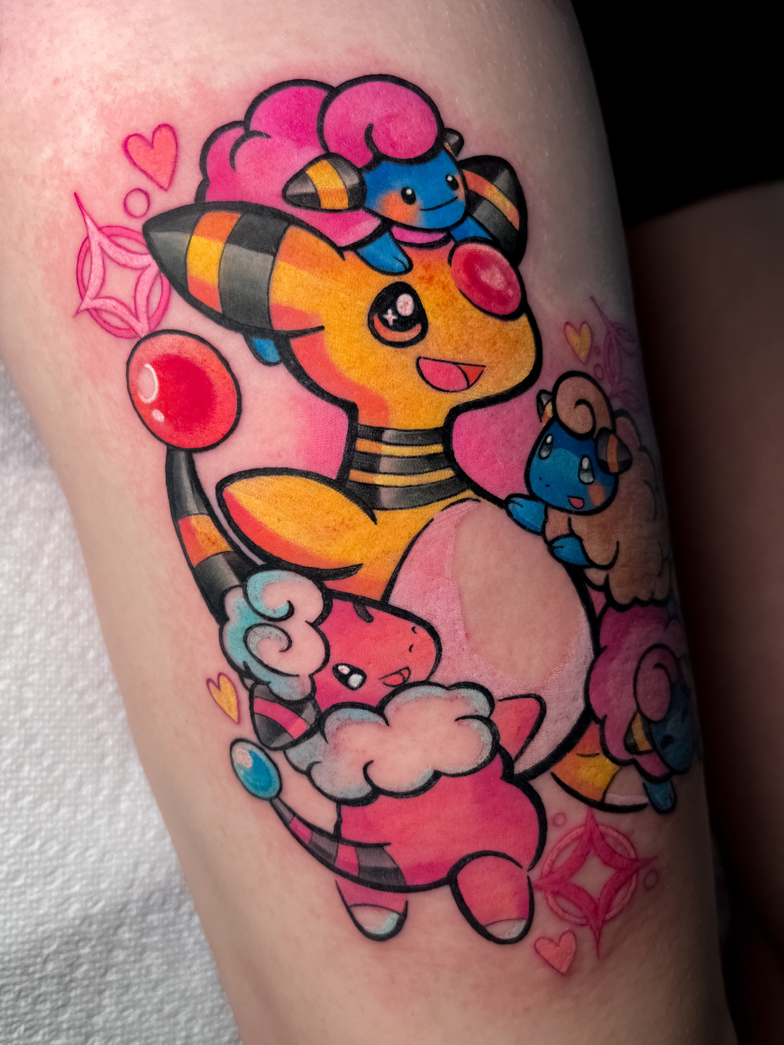 Pokémon characters anime tattoo on the thigh by ʙᴇᴄᴄᴀ ʟʏɴɴ