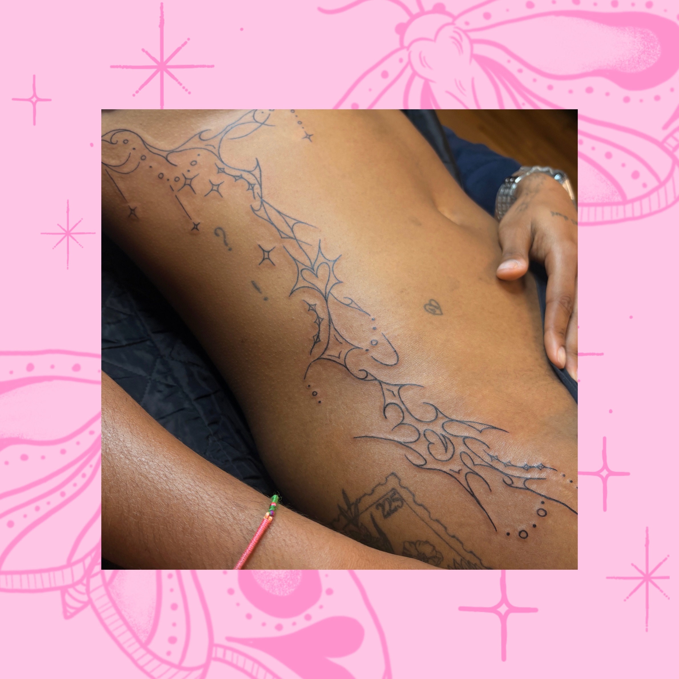 Abstract design fine line tattoo on the ribs by Emma🌸✨Austin Tattoo Artist