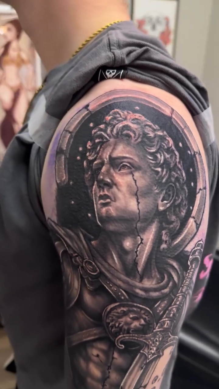 Tattoo by @pyramidofink β realism, black_and_grey