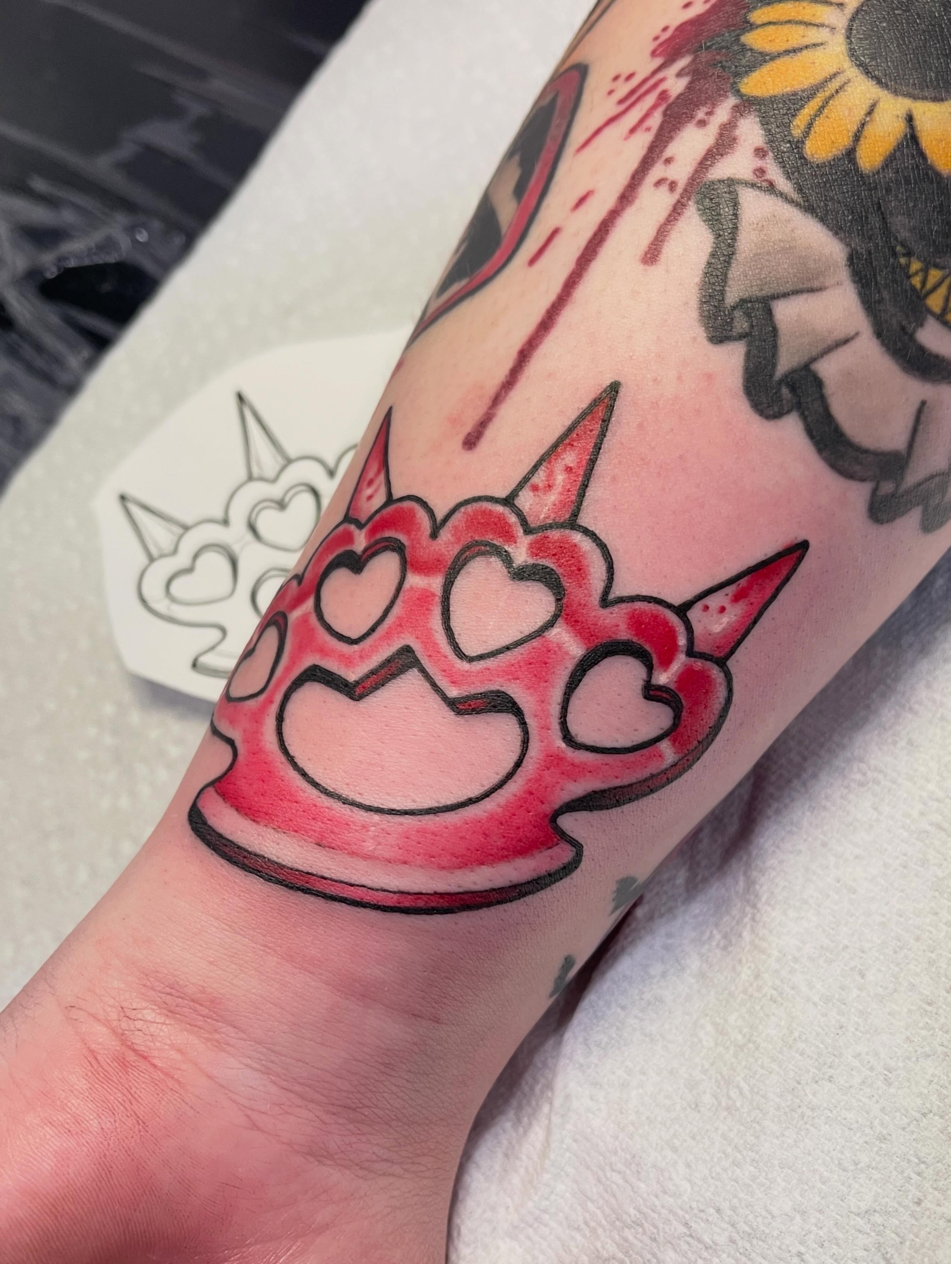 Heart crown American traditional tattoo on the forearm by 🌿Izzy🌿