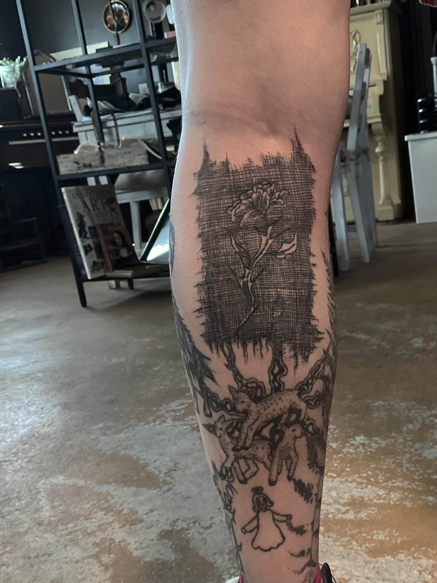 Forest scene dotwork tattoo on the forearm by ๐ญ๐๐๐๐