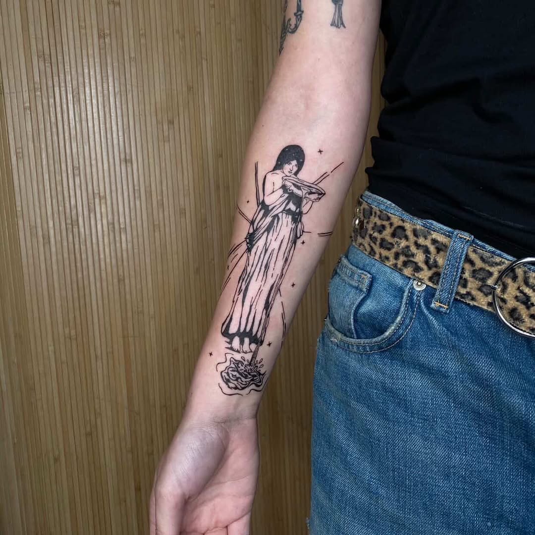 Tattoo by @spitfiregorltattoos — illustrative, black_and_grey