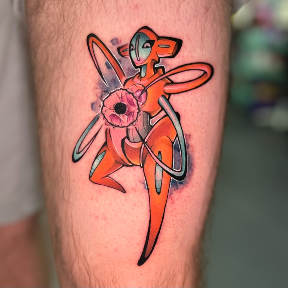 Abstract figure with flower watercolor tattoo on the forearm by Maara Martinez