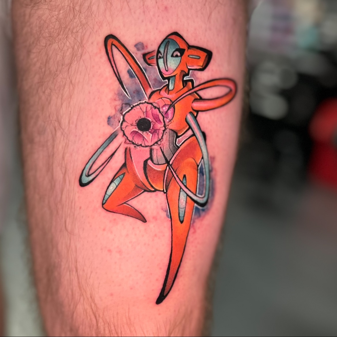 Abstract figure with flower watercolor tattoo on the forearm by Maara Martinez