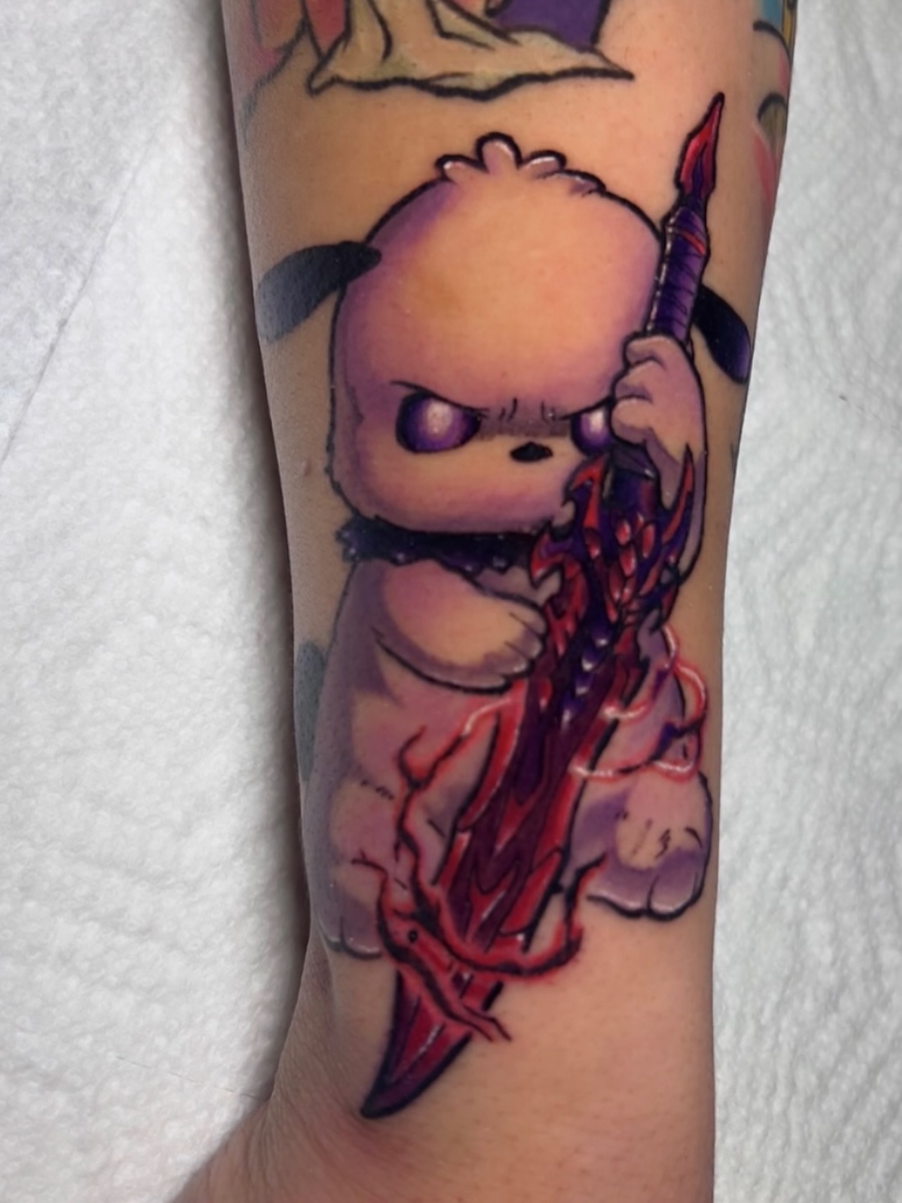 Angry teddy bear new school tattoo on the forearm by David Carras-pol, Miramar, Florida