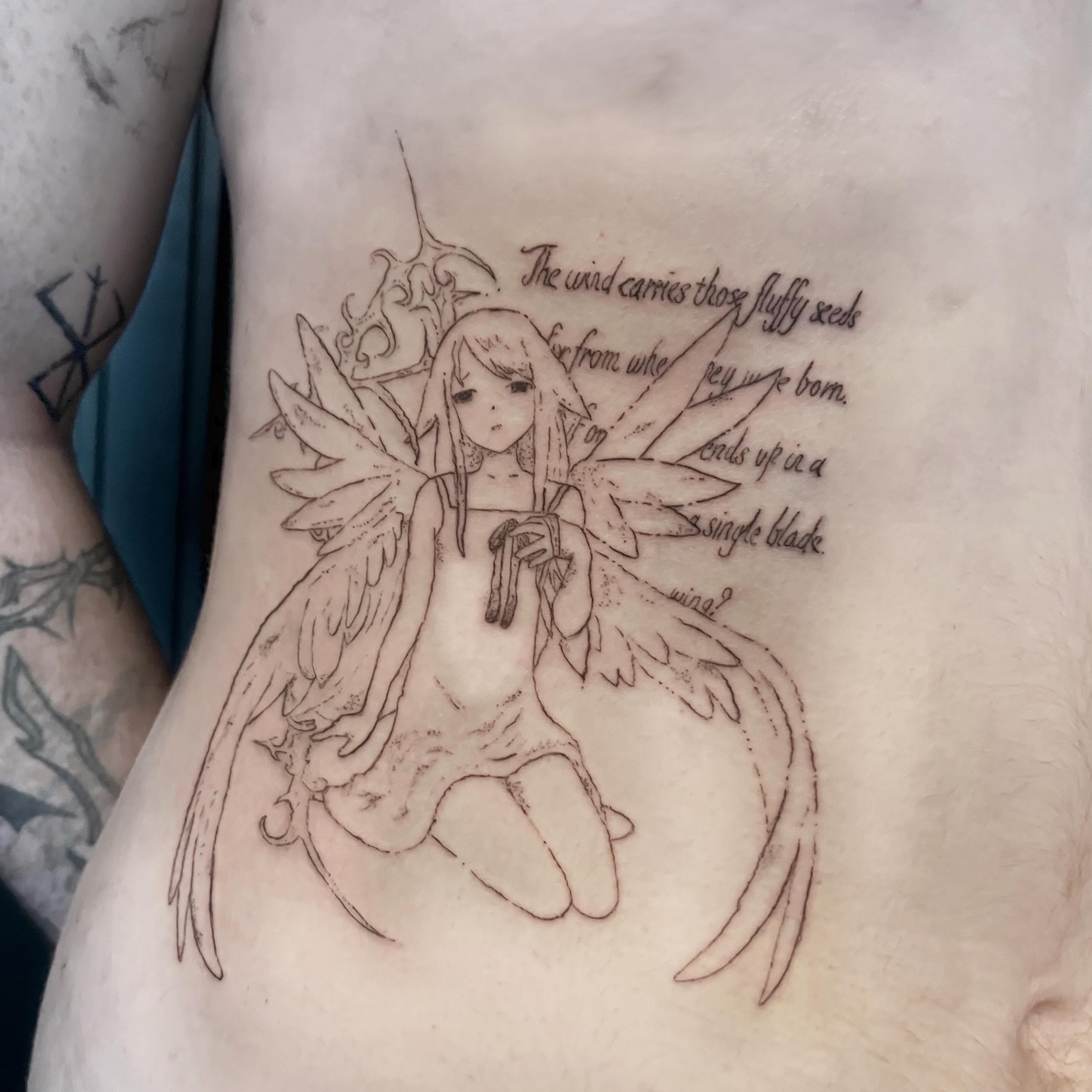 Fairy anime tattoo on the ribs by kacper