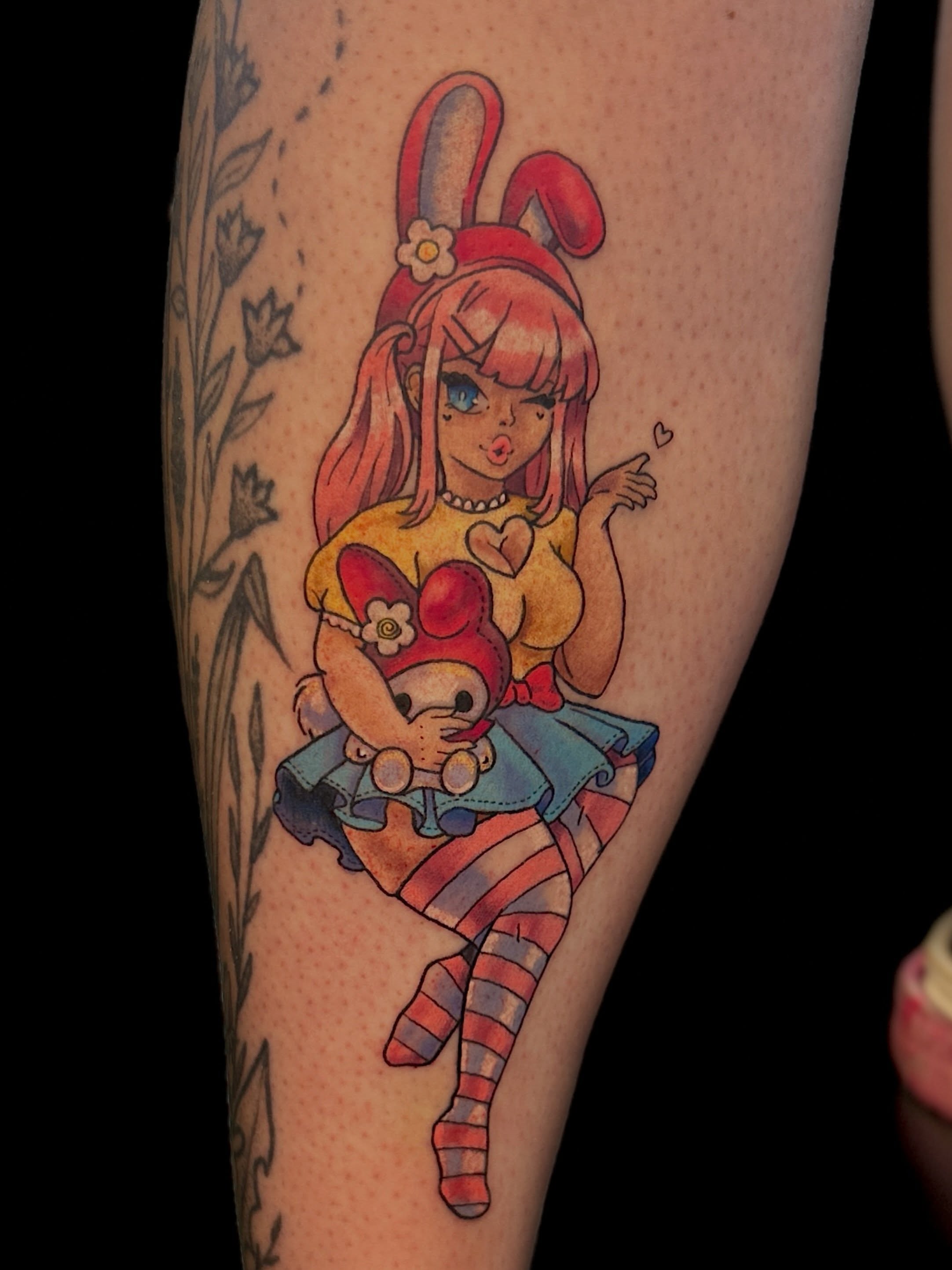 Anime girl with bunny ears anime tattoo on the forearm by Mickey