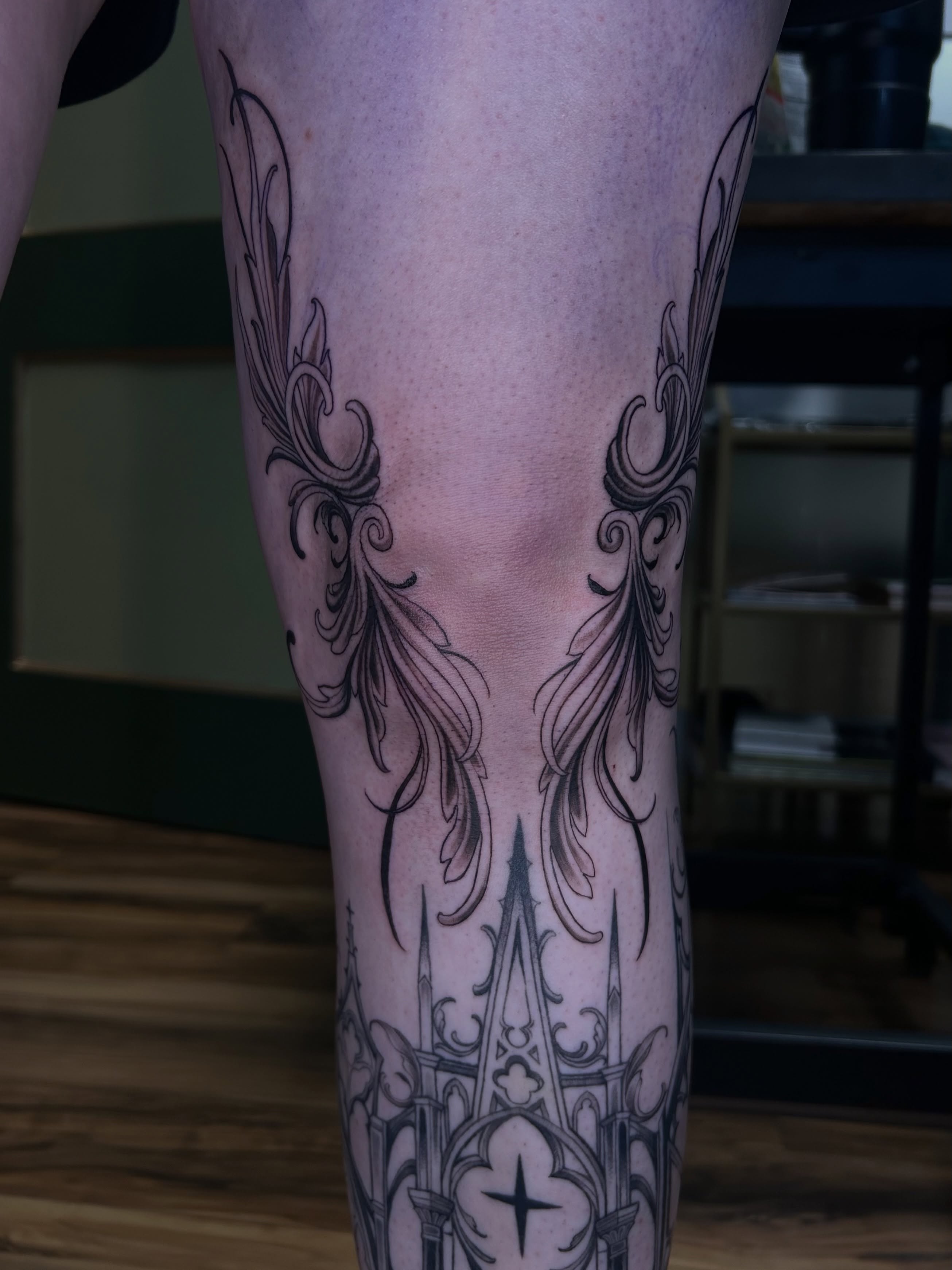 Tattoo by @thecursedmagus — black_and_grey, ornamental