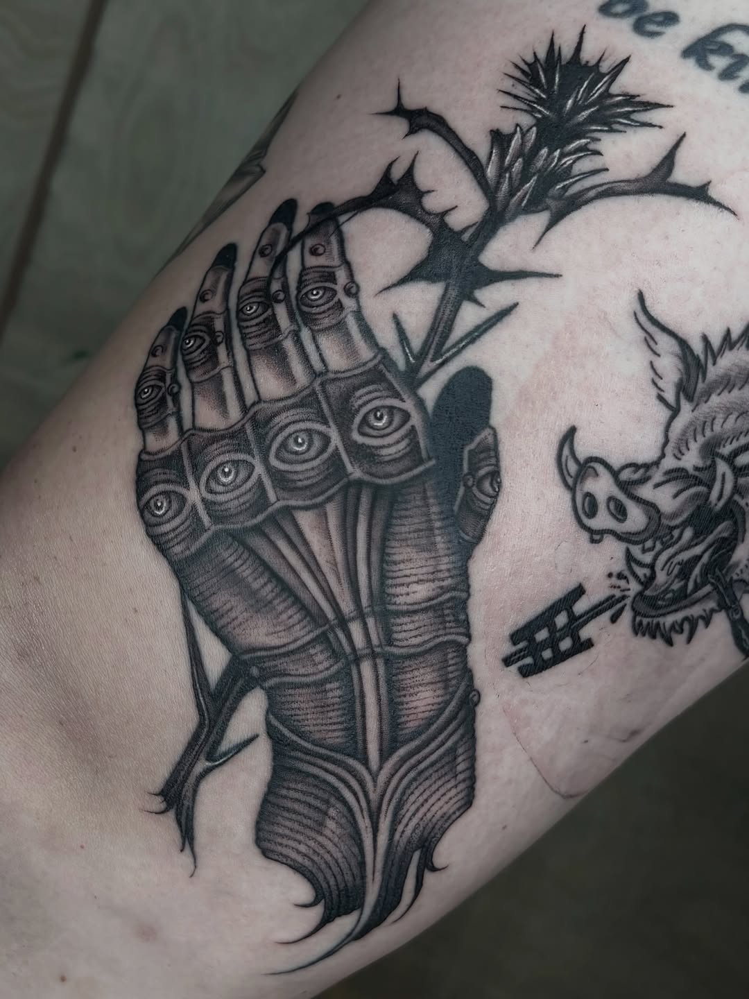 Tattoo by @mylajanetattoos — dark_realism, black_and_grey