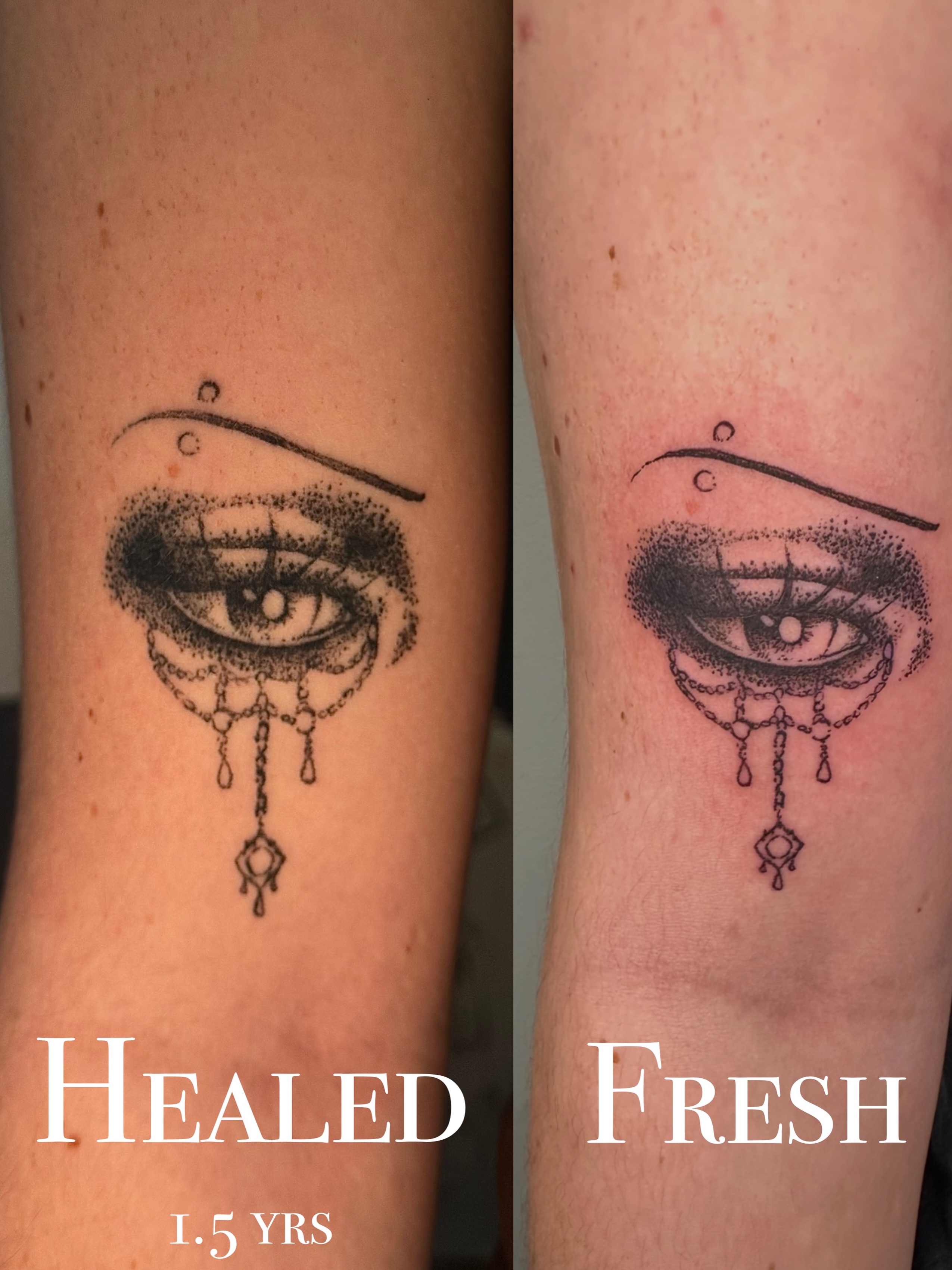 Eye with chandelier dotwork tattoo on the forearm by ༺♡༻ Melia’s Dolls ༺♡༻