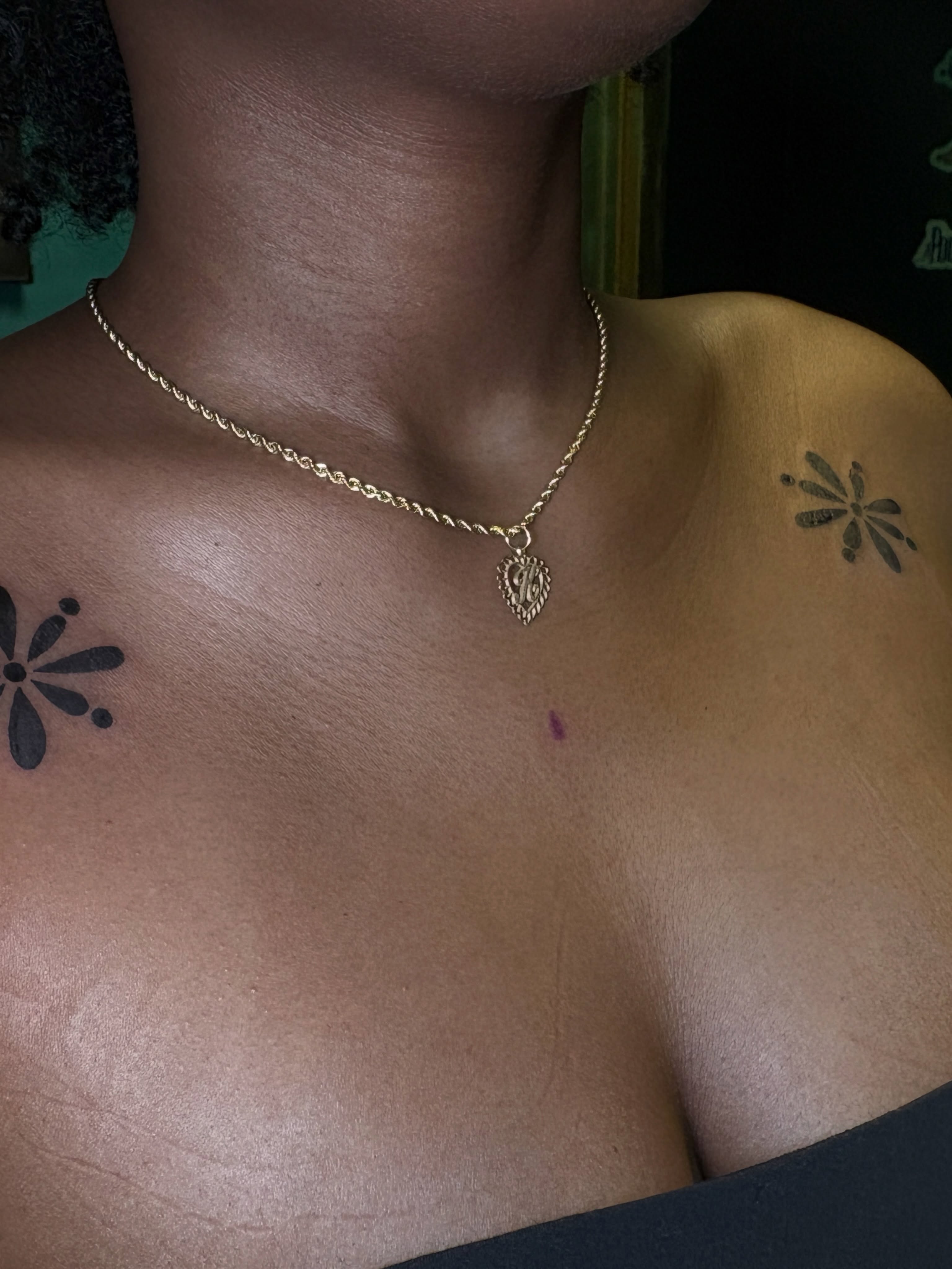 Flower black and grey tattoo on the chest by ⋆.˚ ☾ .⭒˚ alaina