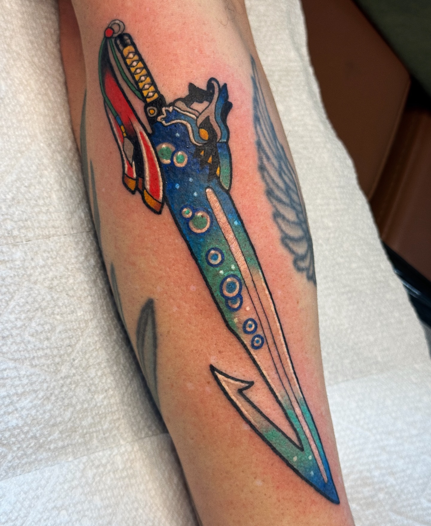 Sword American traditional tattoo on the forearm by 𝕷𝖆𝖚𝖗 𝕷𝖆𝖚𝖗