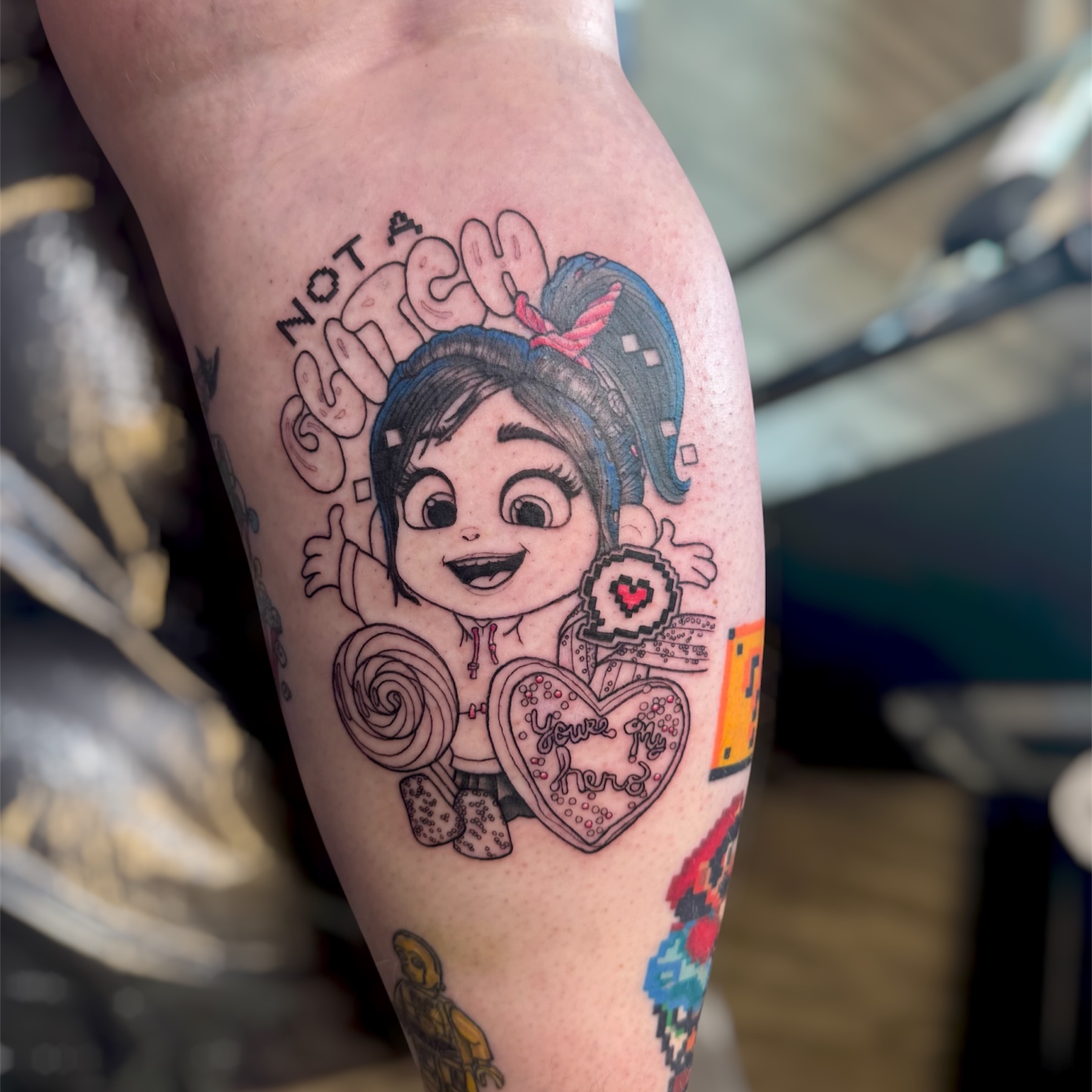 Tattoo by @disnerdtattoo — dotwork, anime
