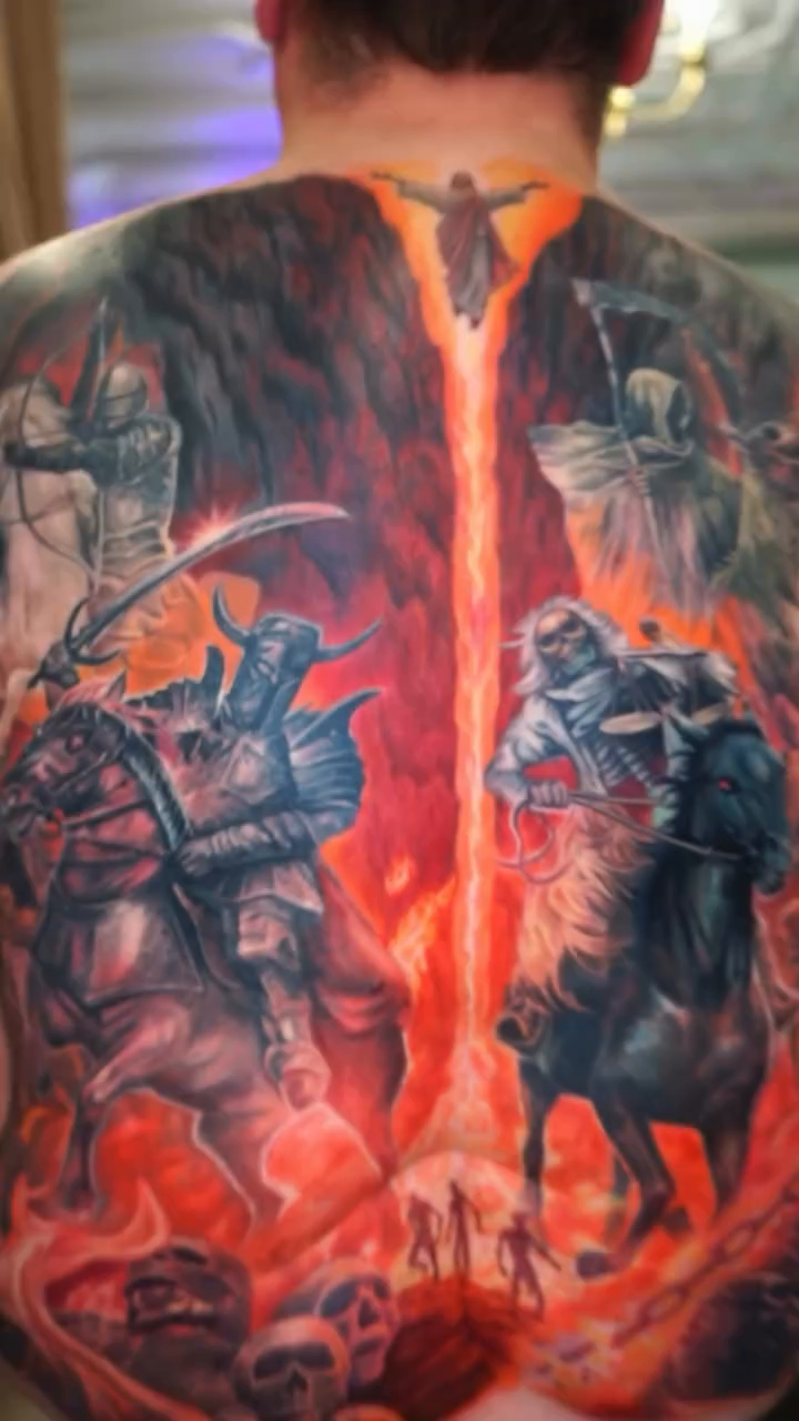 Four Horsemen of the Apocalypse dark realism tattoo by Tony Johnson - Tattoo Artist, Huntsville, Alabama