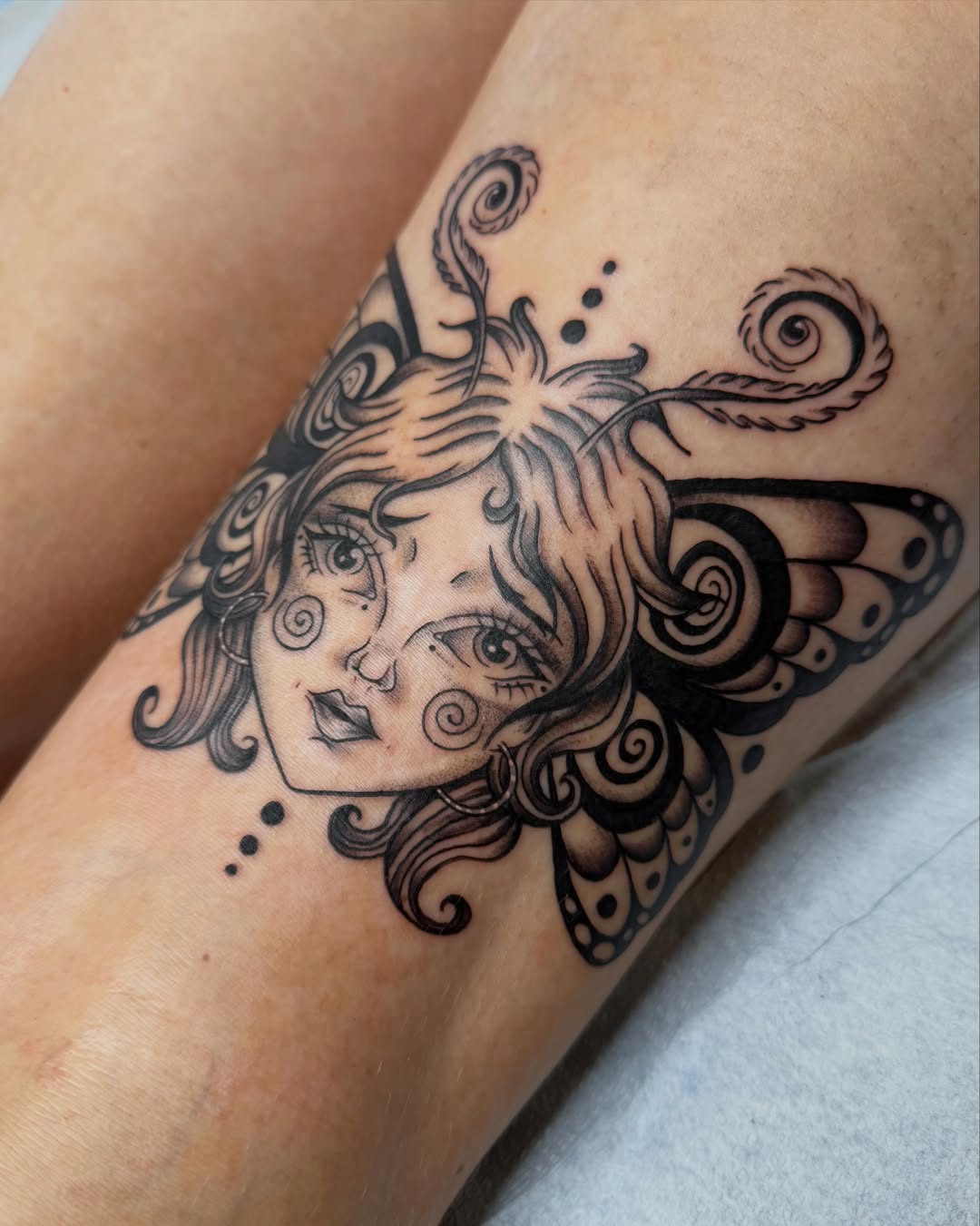 Tattoo by @elliemac.tattoos — black_and_grey, surrealism